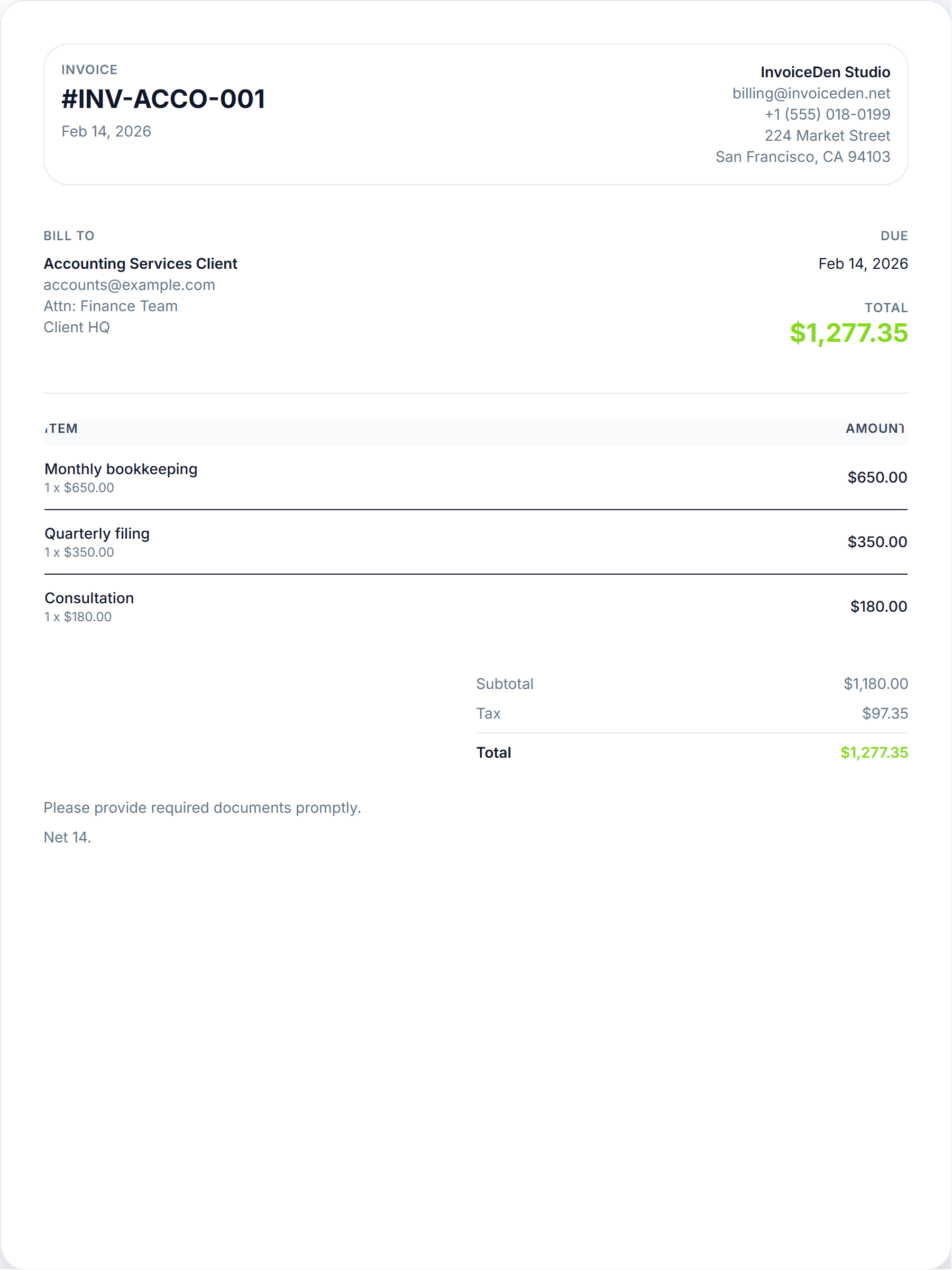 Accounting Services minimal template preview