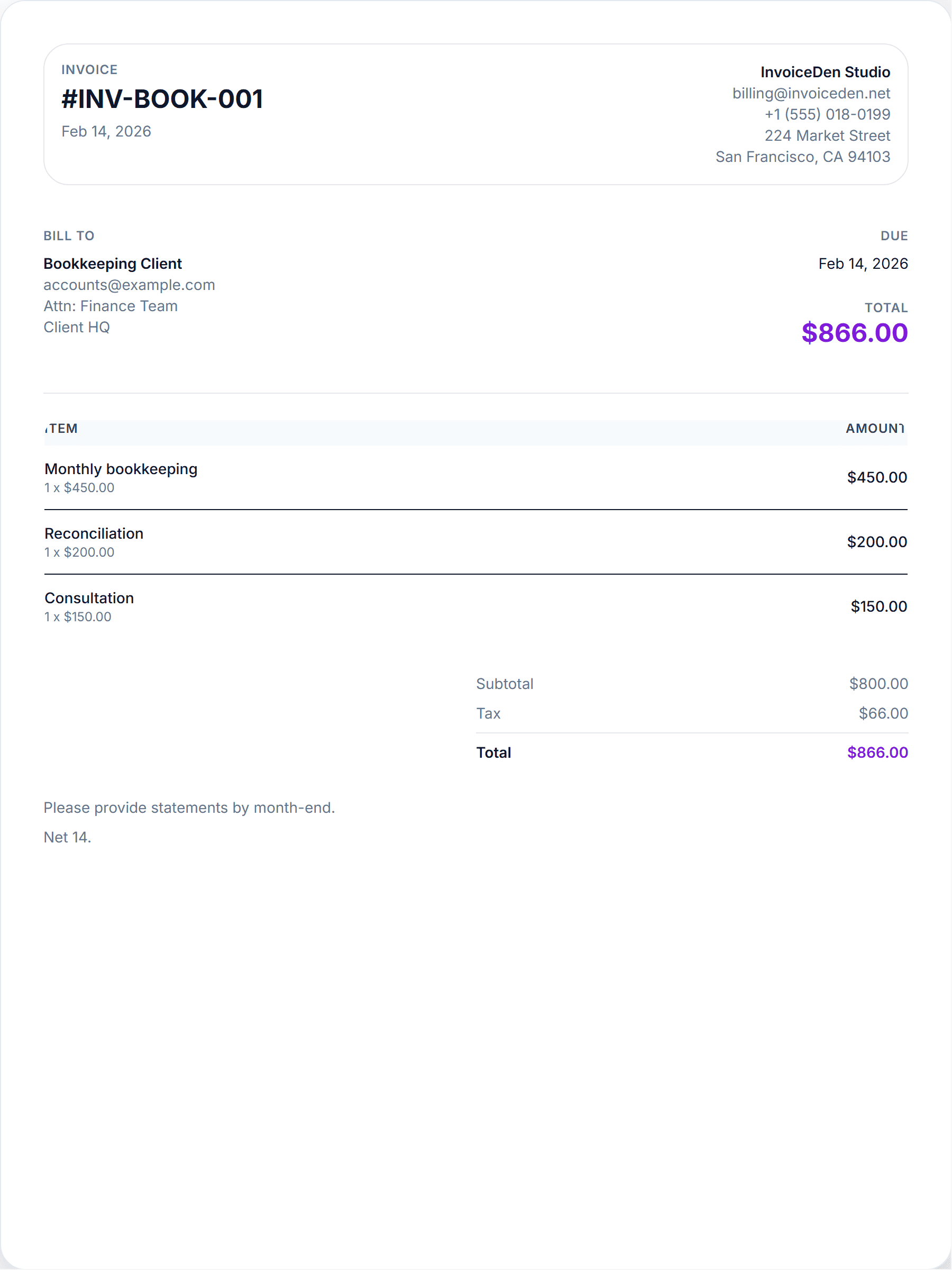 Bookkeeping minimal template preview
