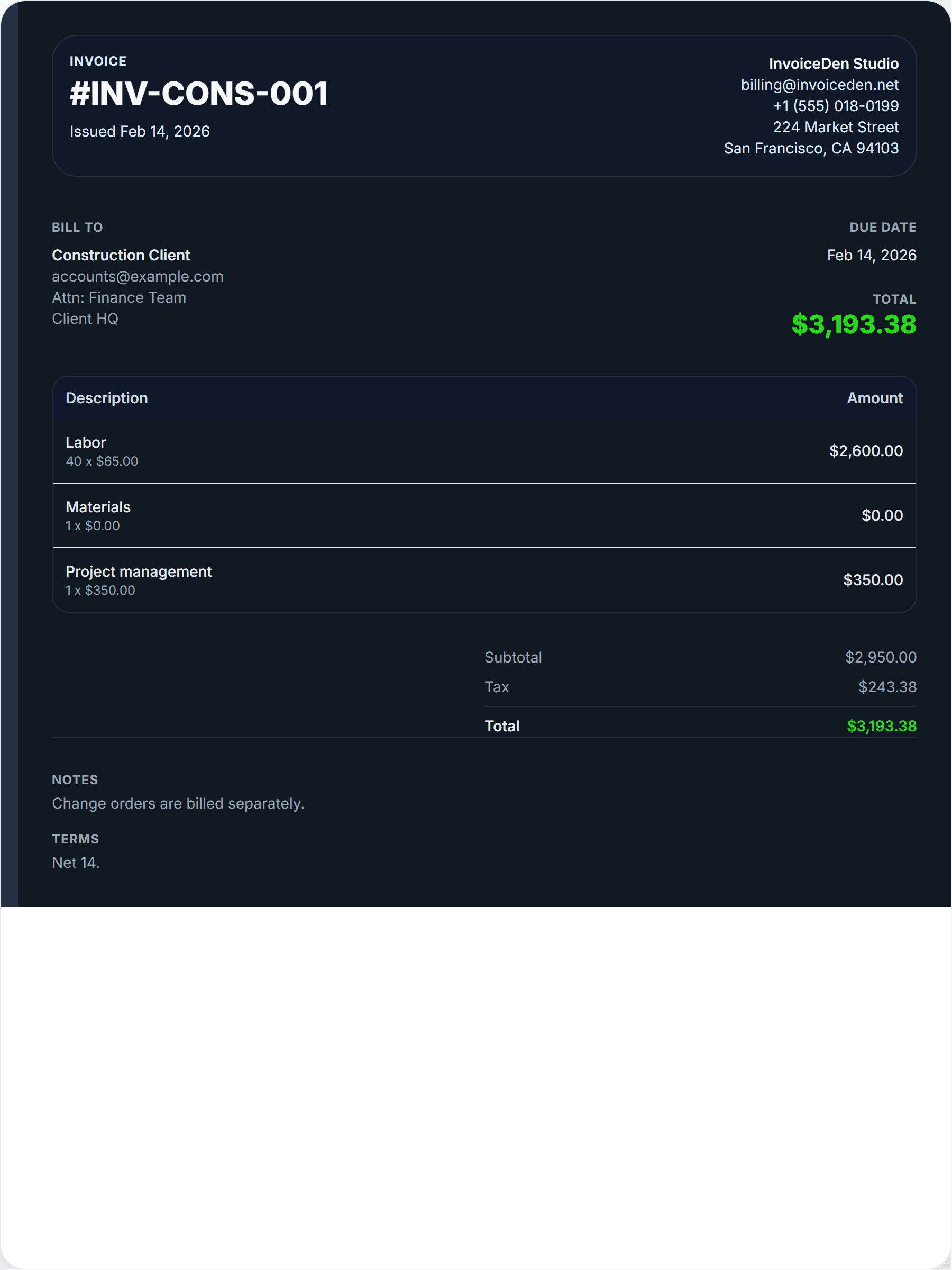 Construction professional template preview