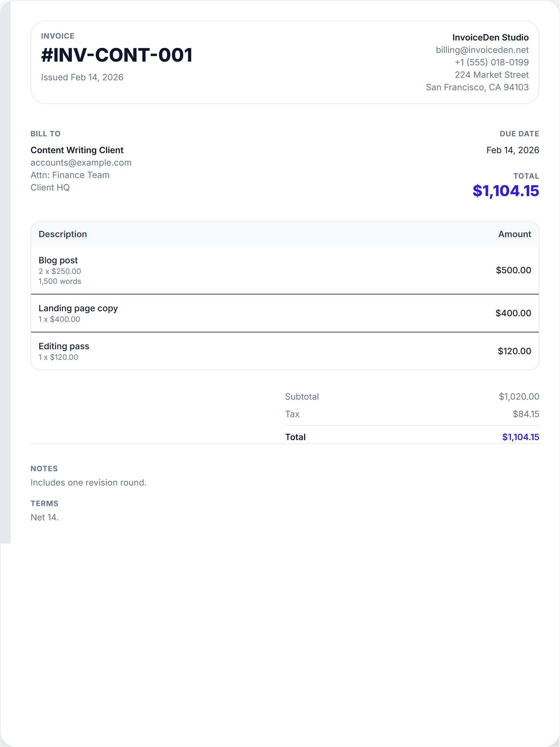 Content Writing professional template preview