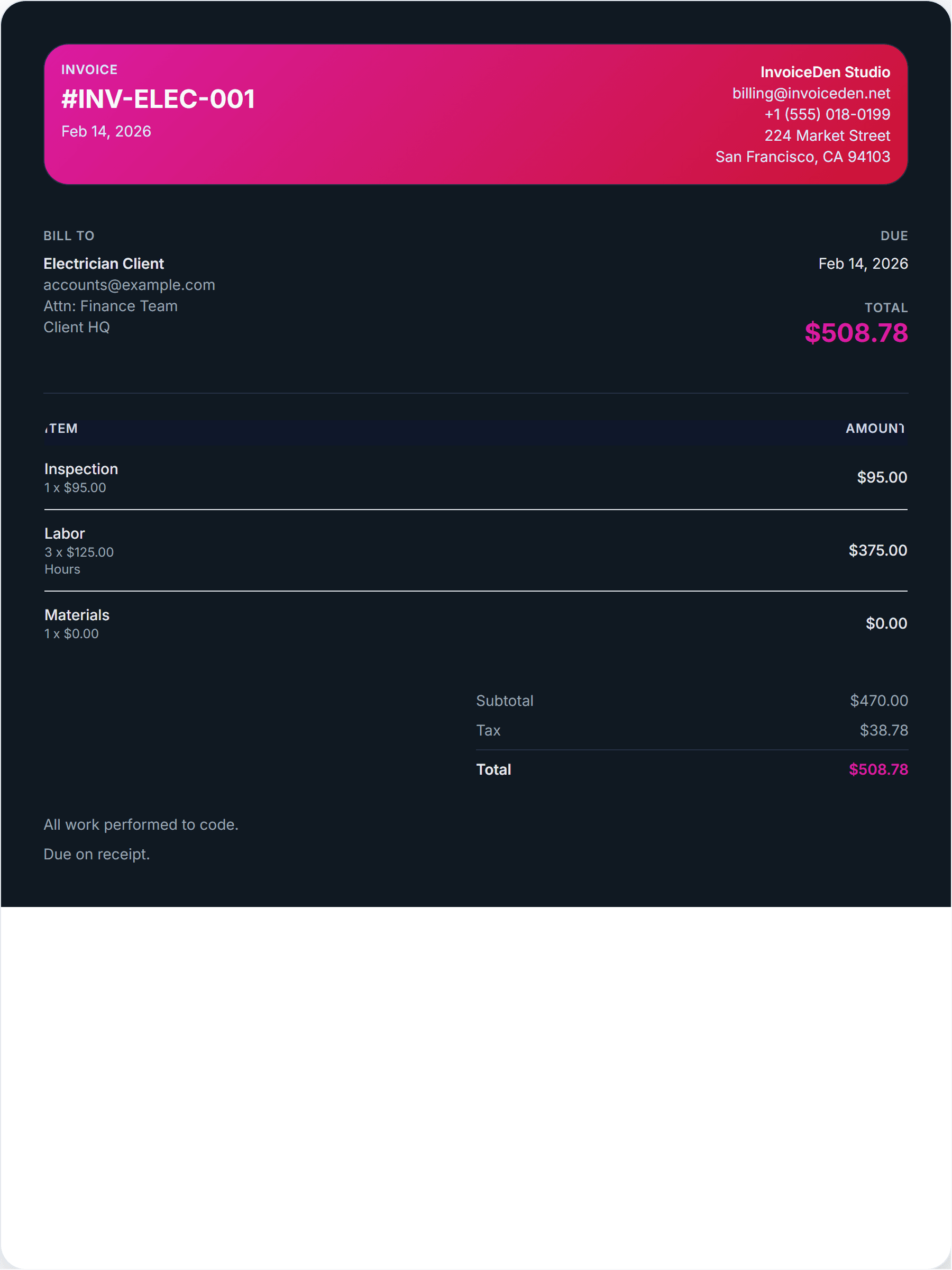 Electrician minimal template preview