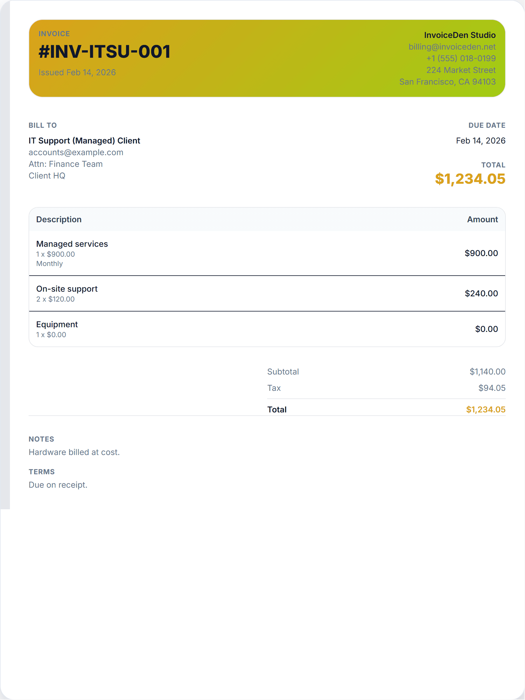 IT Support (Managed) professional template preview