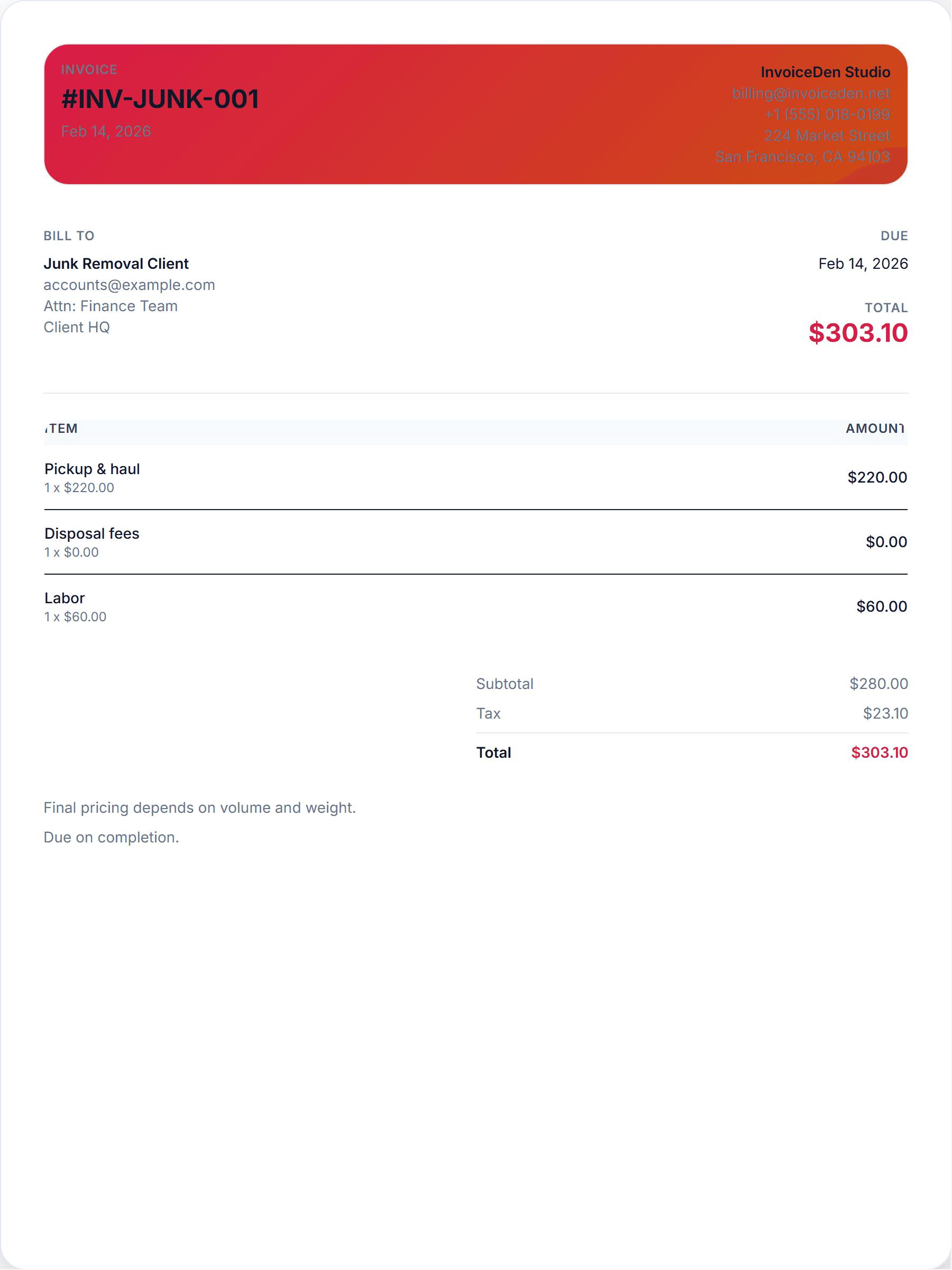 Junk Removal minimal template preview