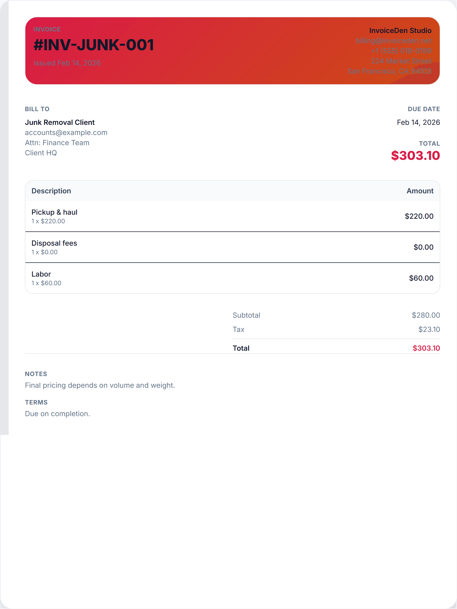 Junk Removal professional template preview