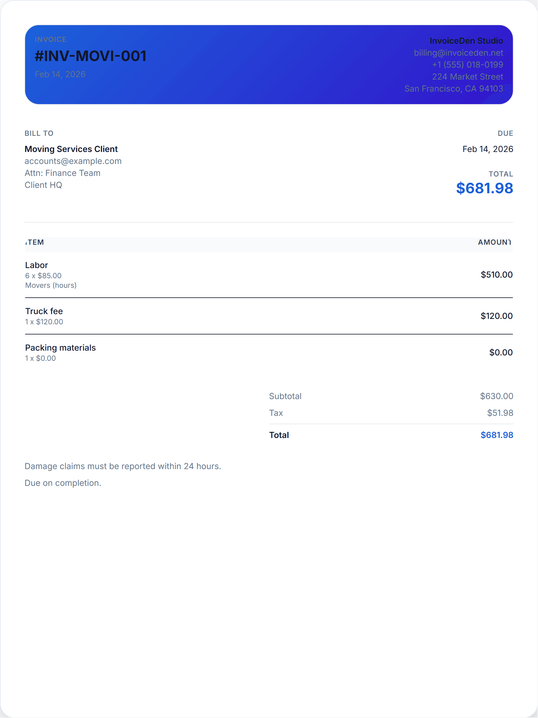 Moving Services minimal template preview