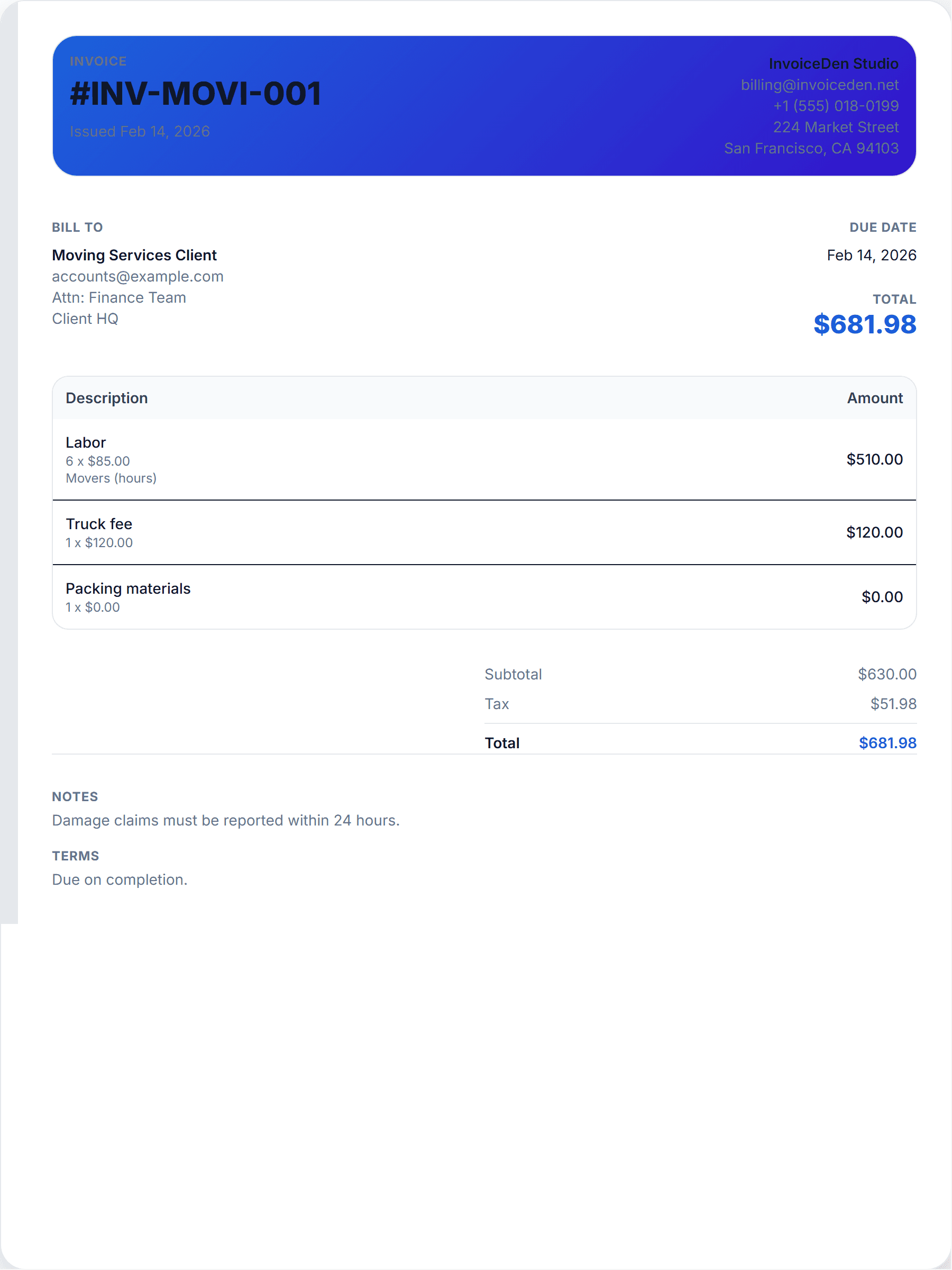 Moving Services professional template preview
