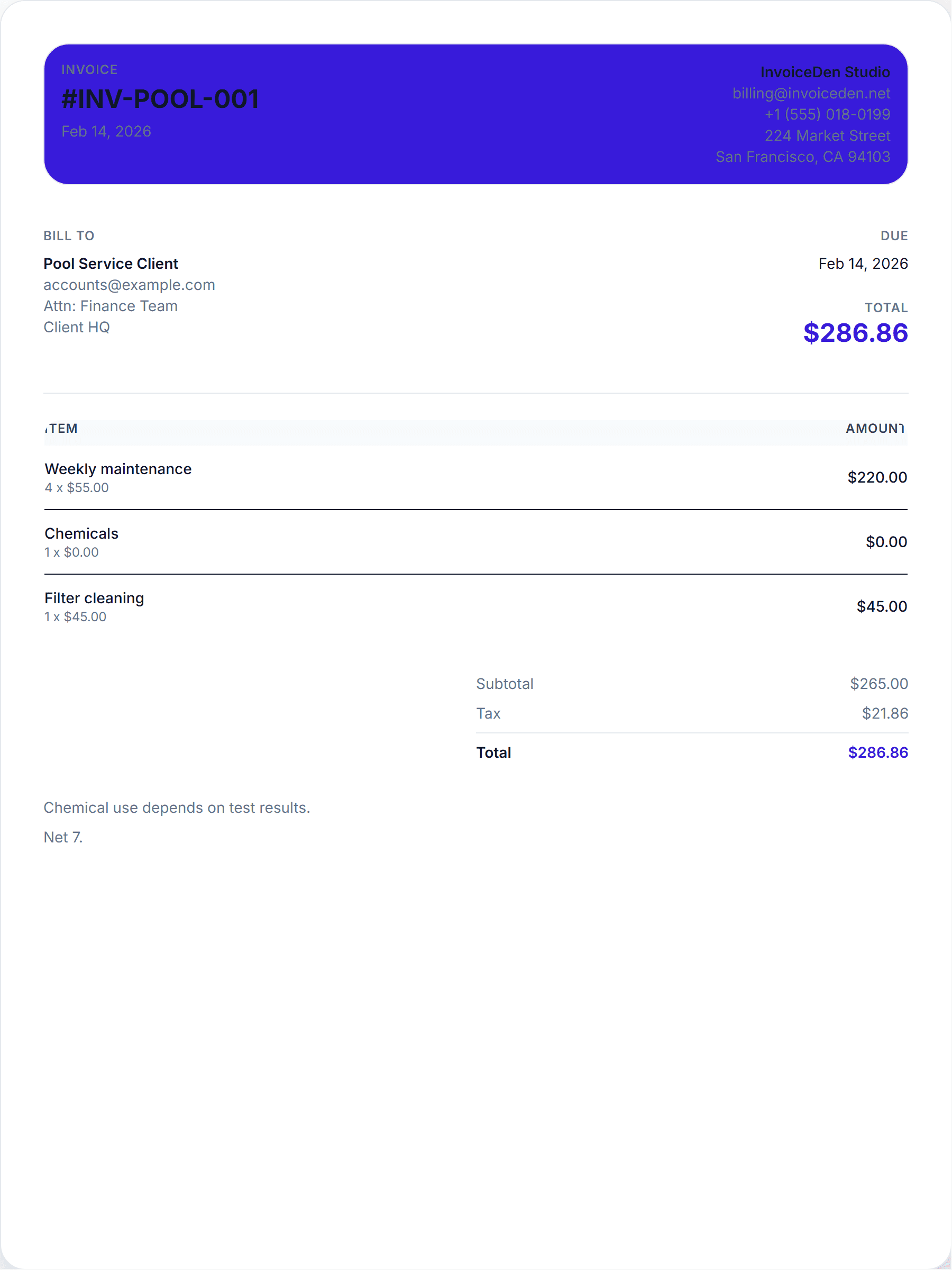 Pool Service minimal template preview