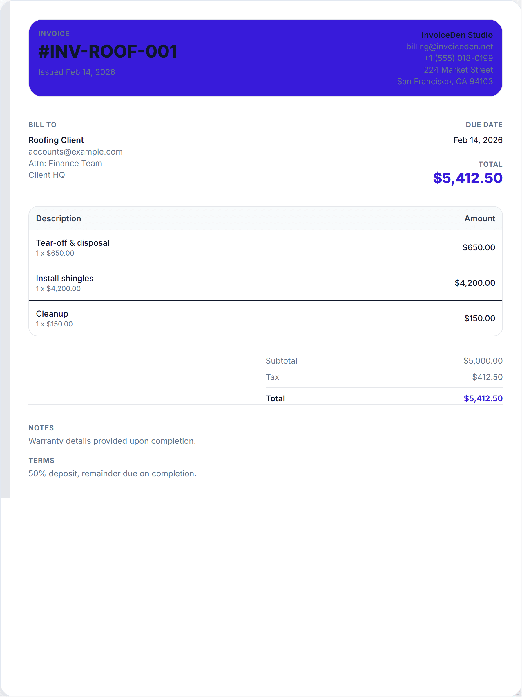 Roofing professional template preview