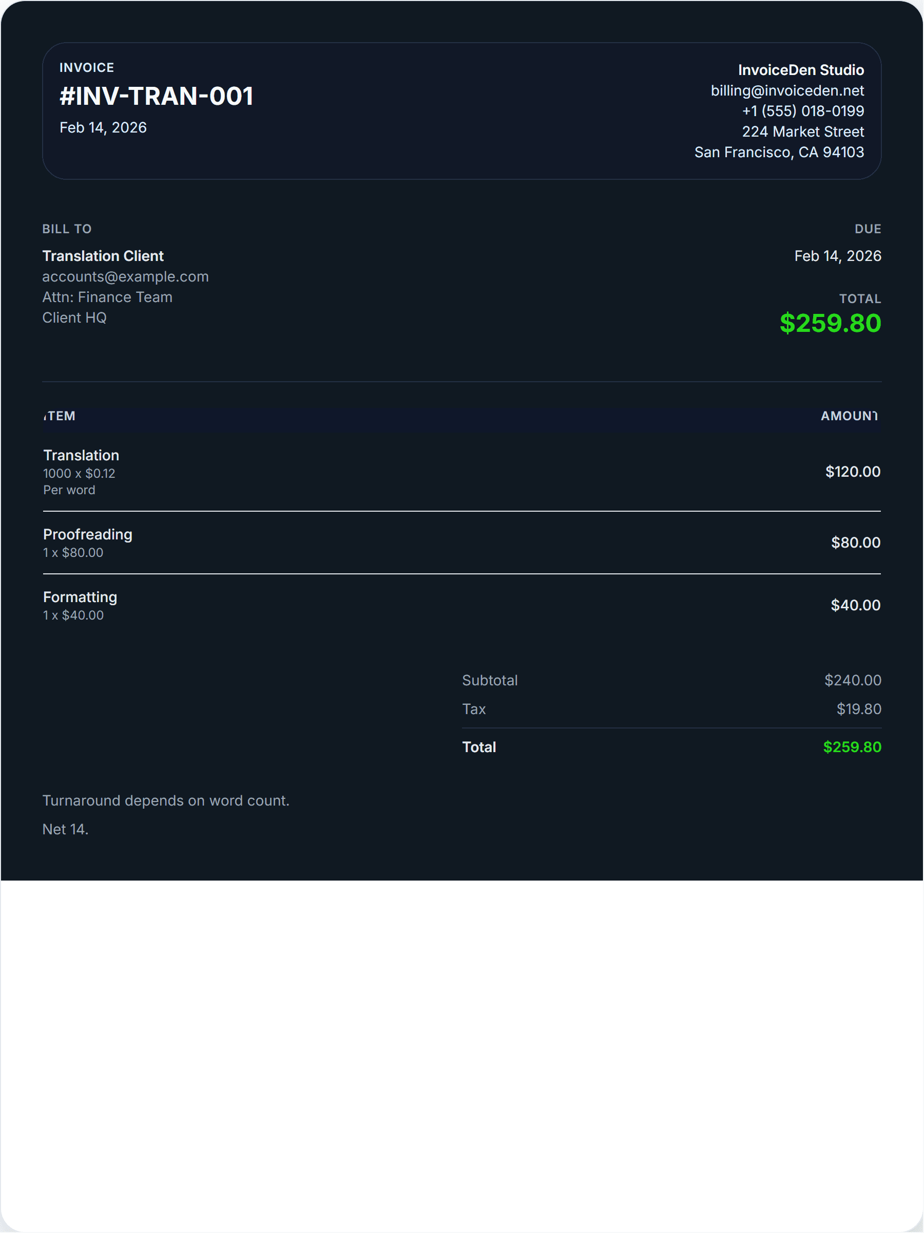 Translation minimal template preview