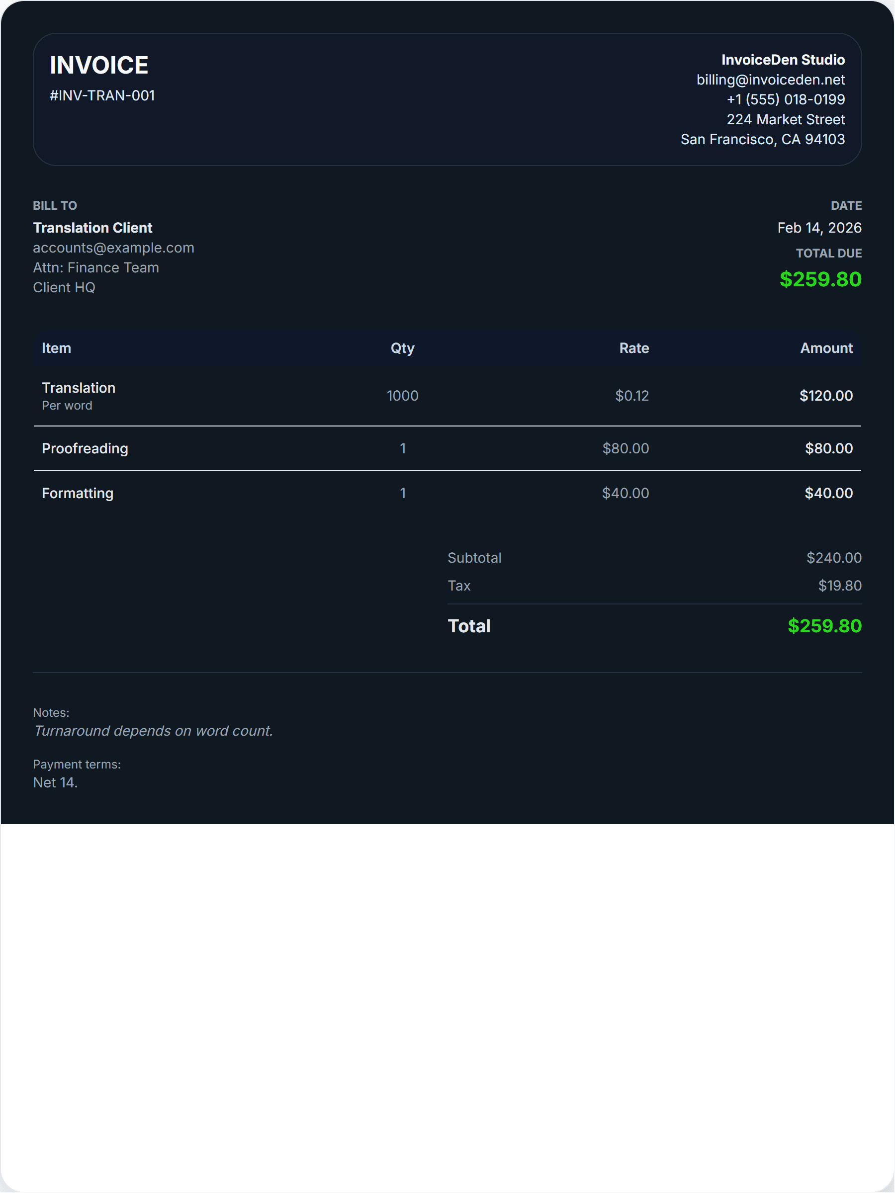 Translation modern template preview