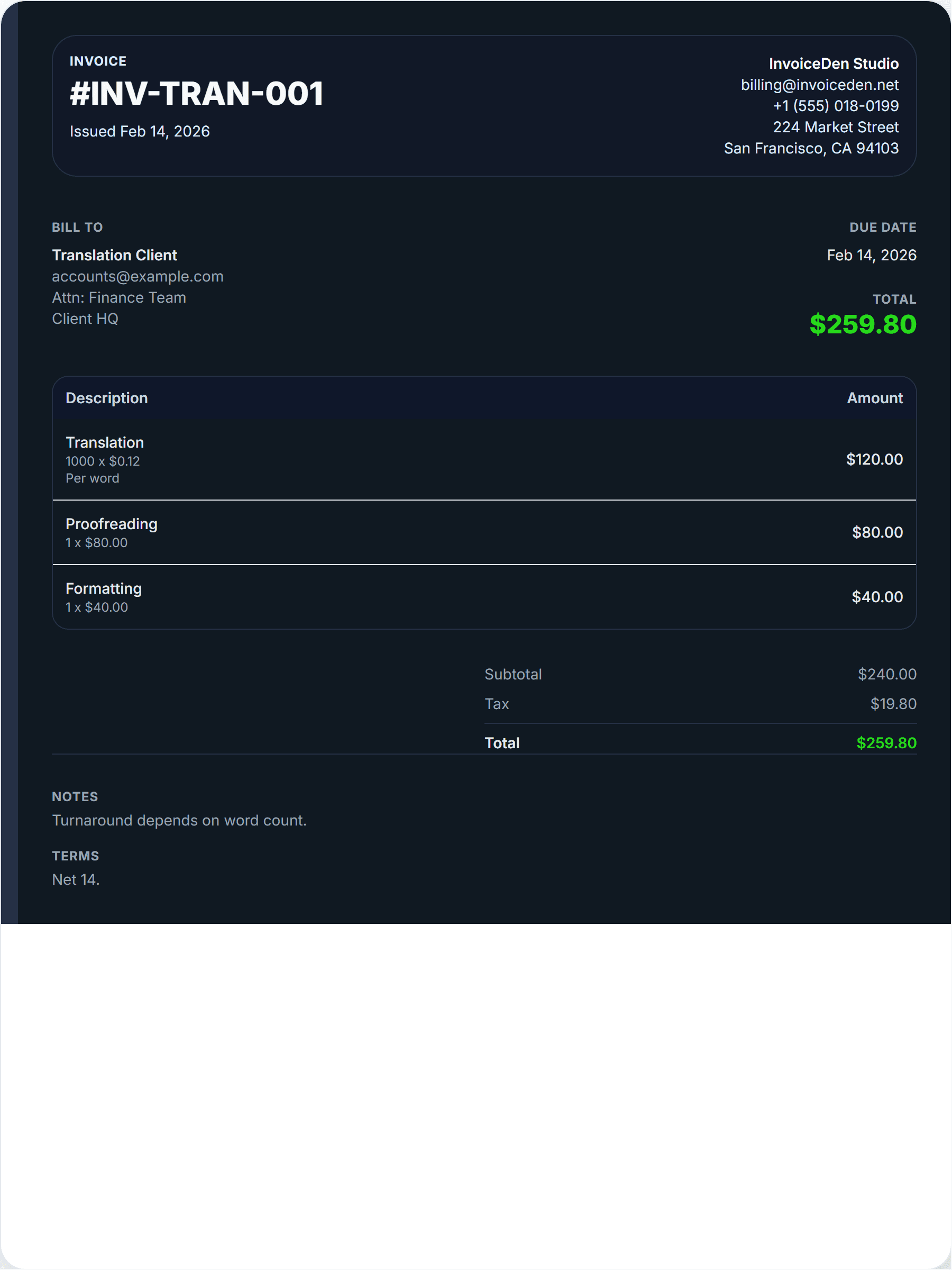 Translation professional template preview