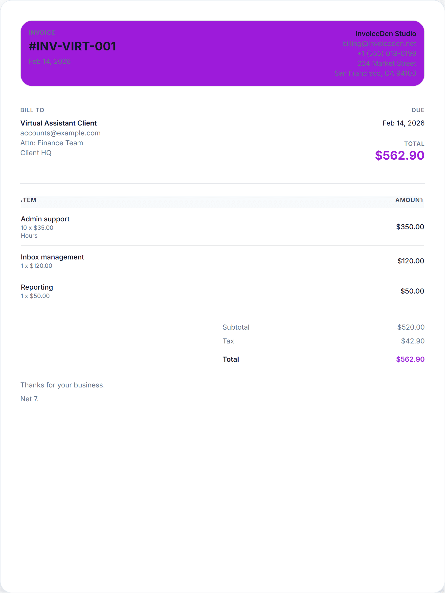 Virtual Assistant minimal template preview