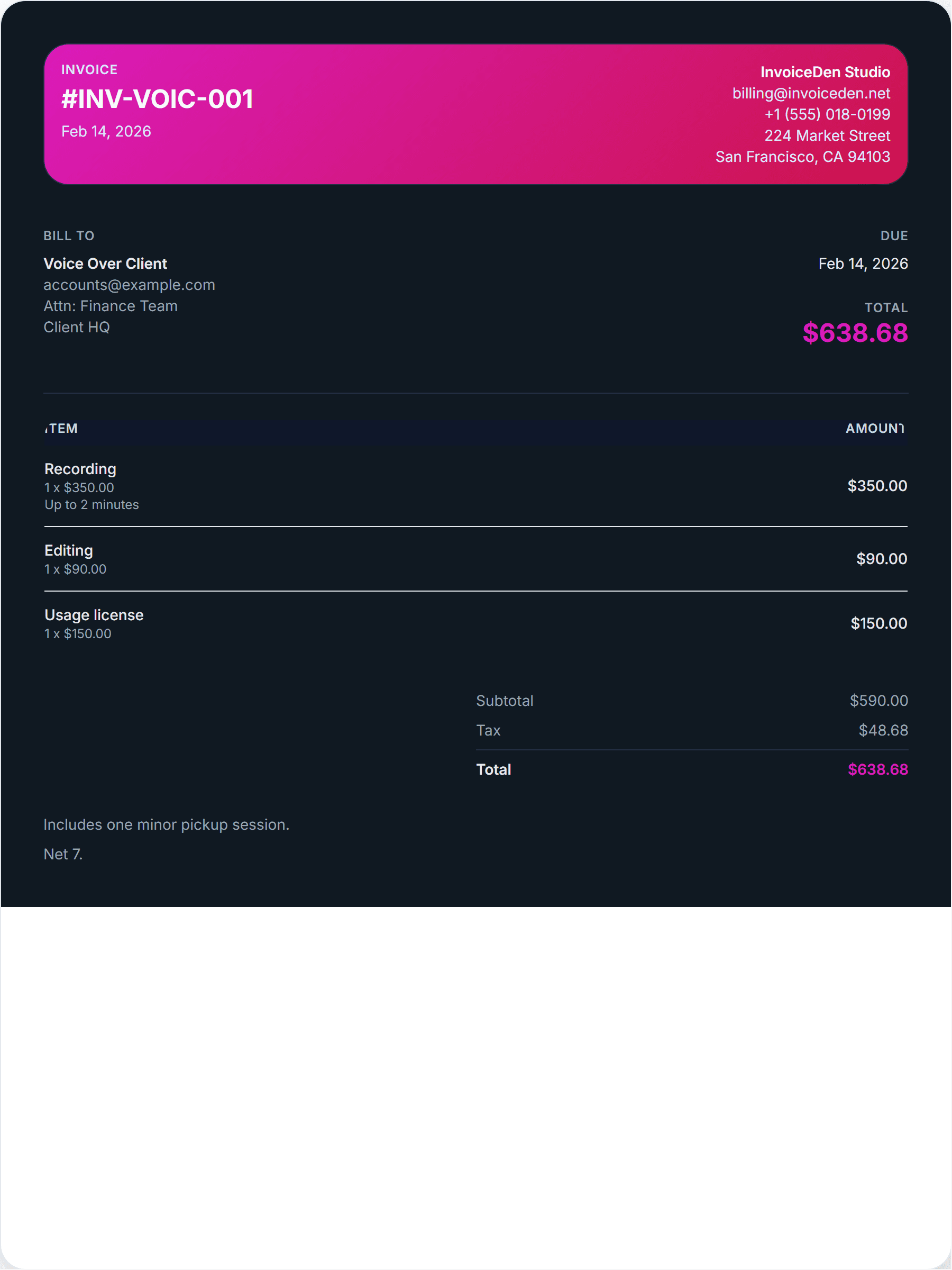 Voice Over minimal template preview