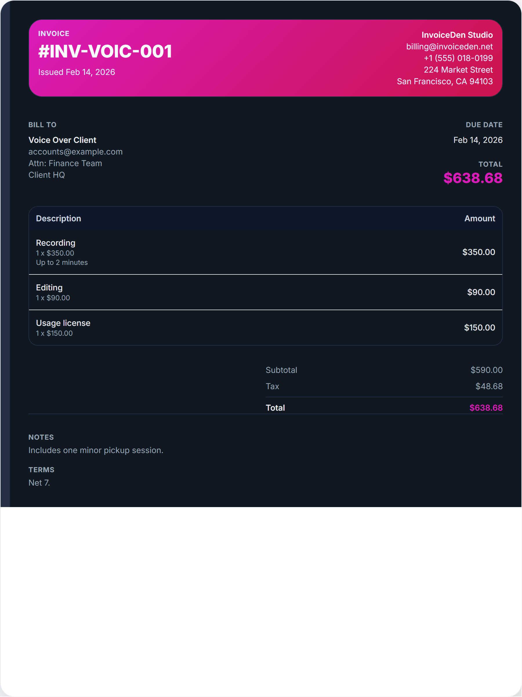 Voice Over professional template preview