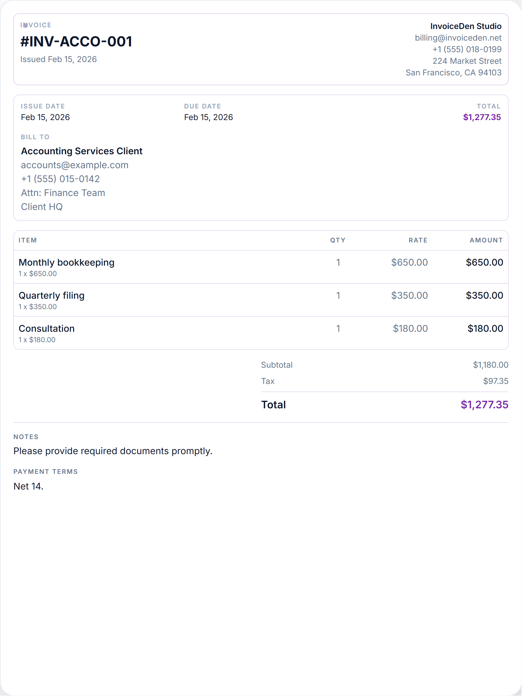 Accounting Services minimal template preview