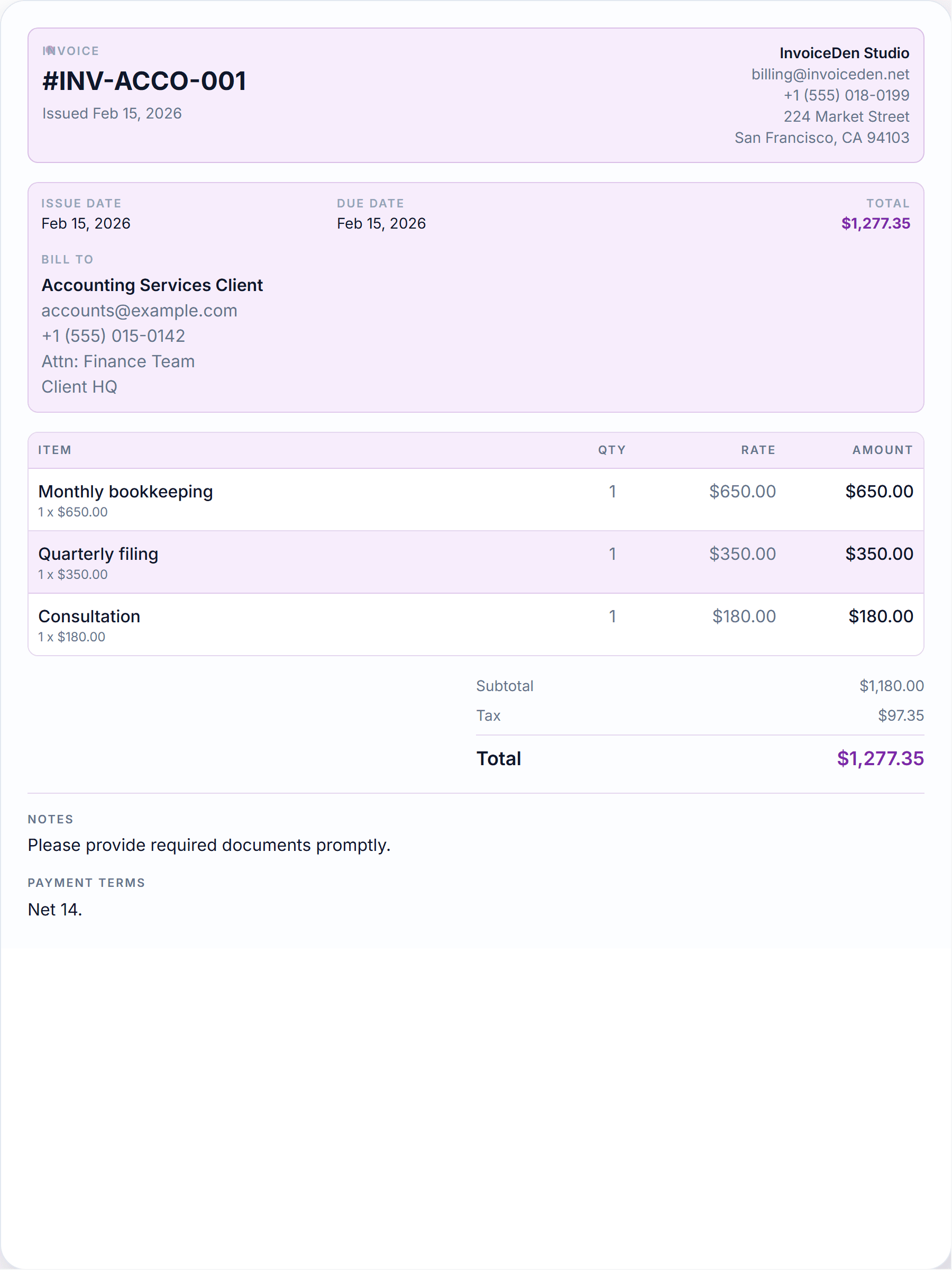 Accounting Services modern template preview