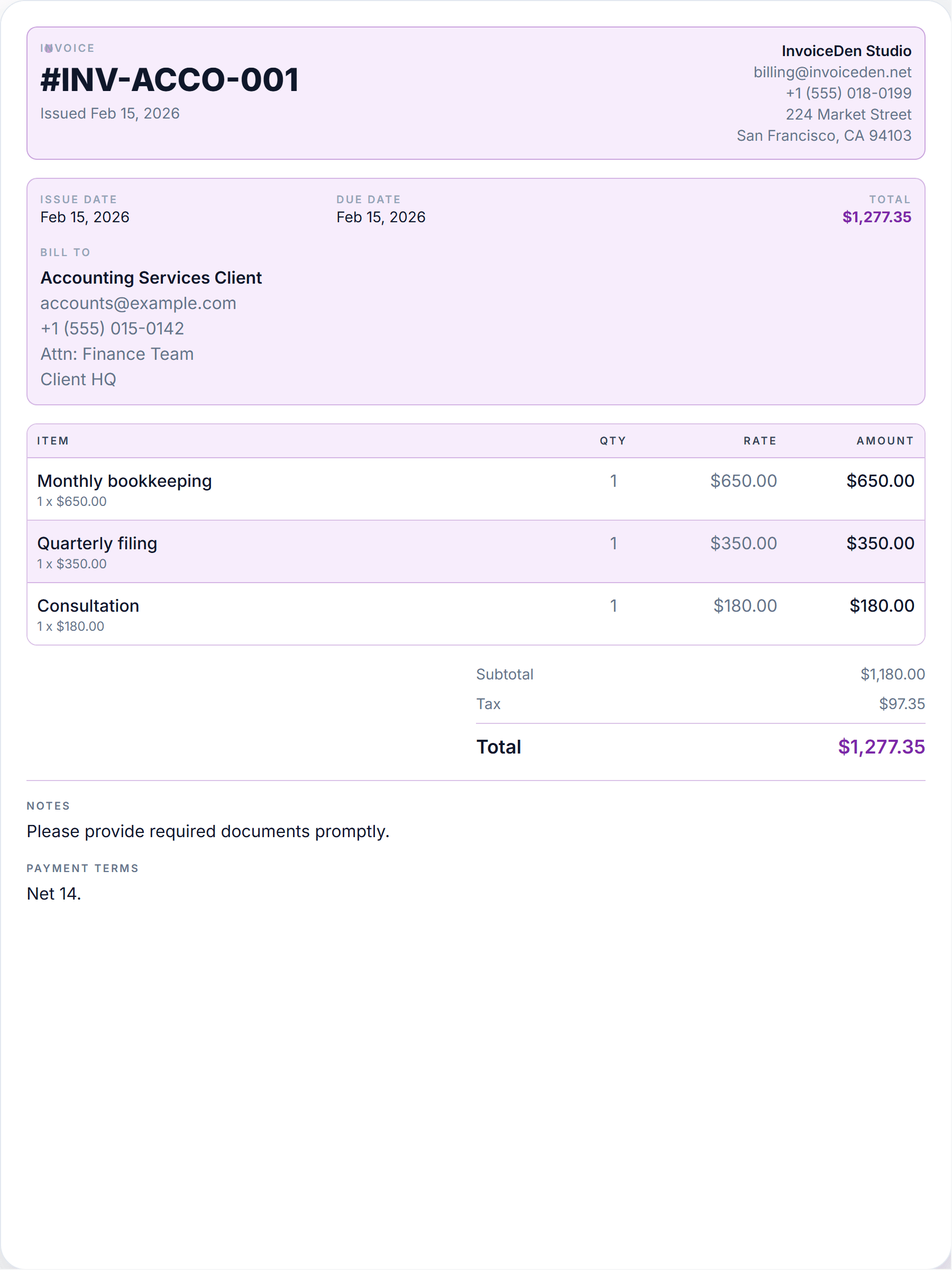 Accounting Services professional template preview