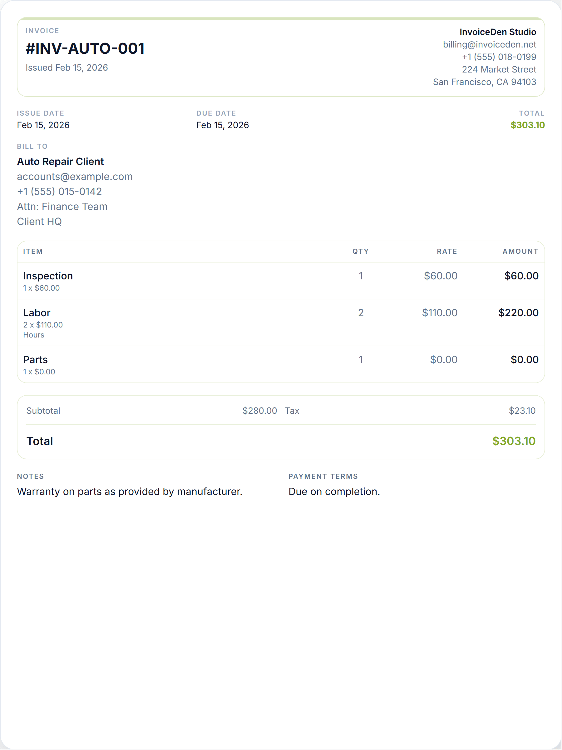 Auto Repair minimal template preview