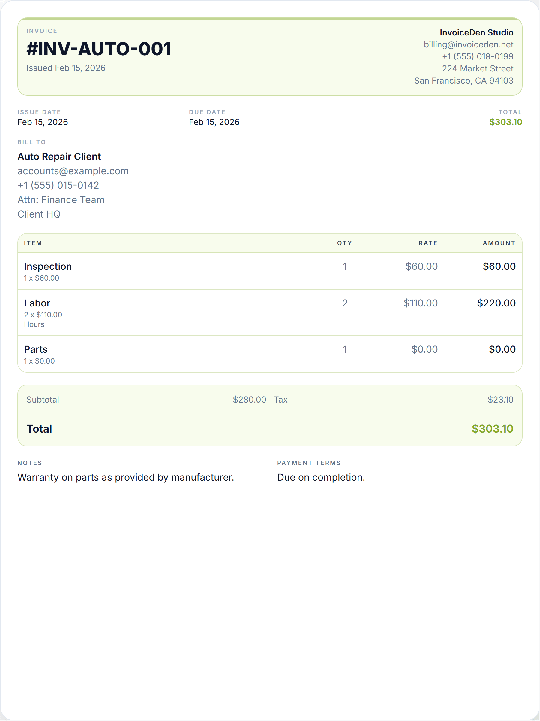 Auto Repair professional template preview