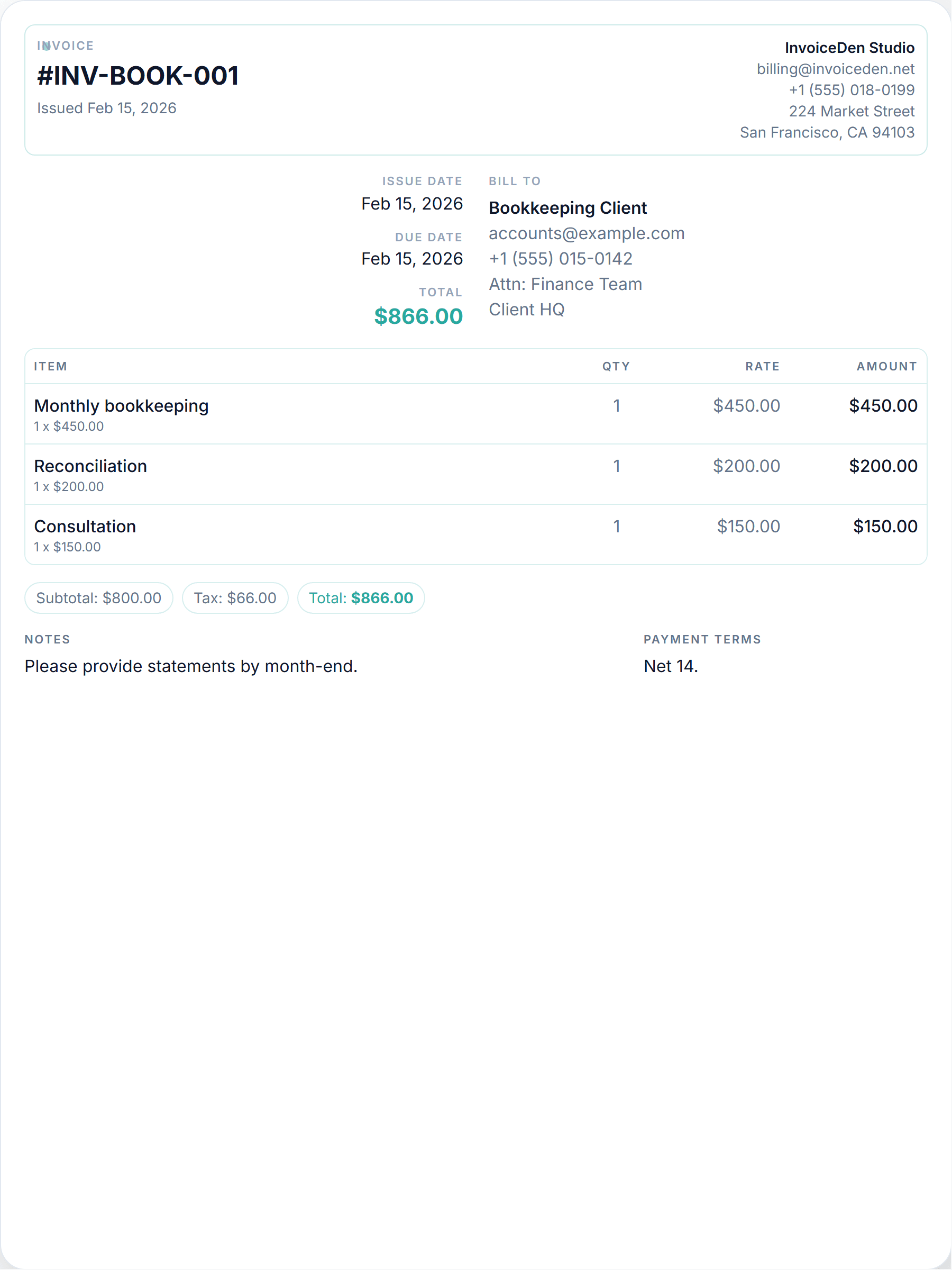 Bookkeeping minimal template preview