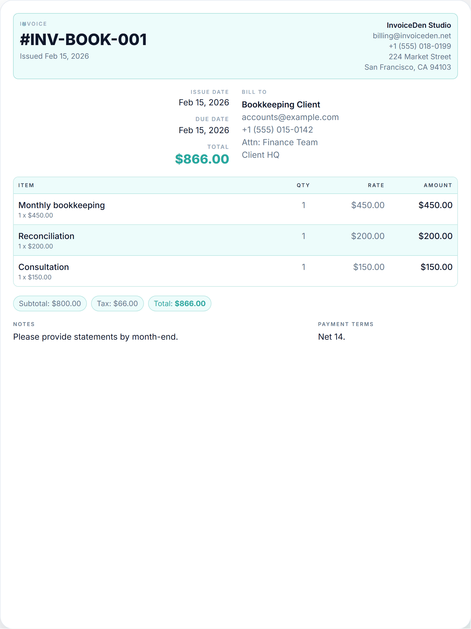 Bookkeeping professional template preview