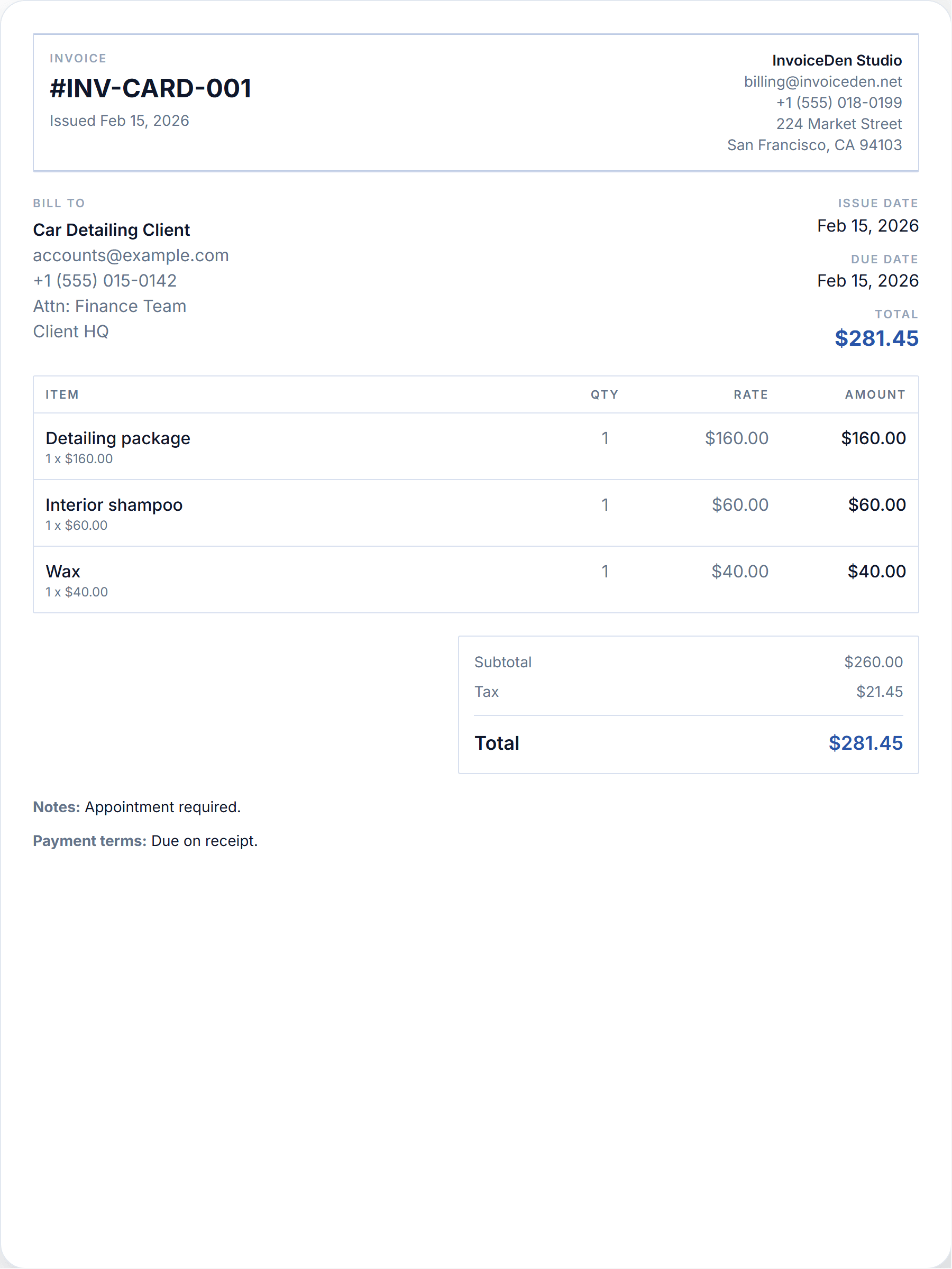 Car Detailing minimal template preview