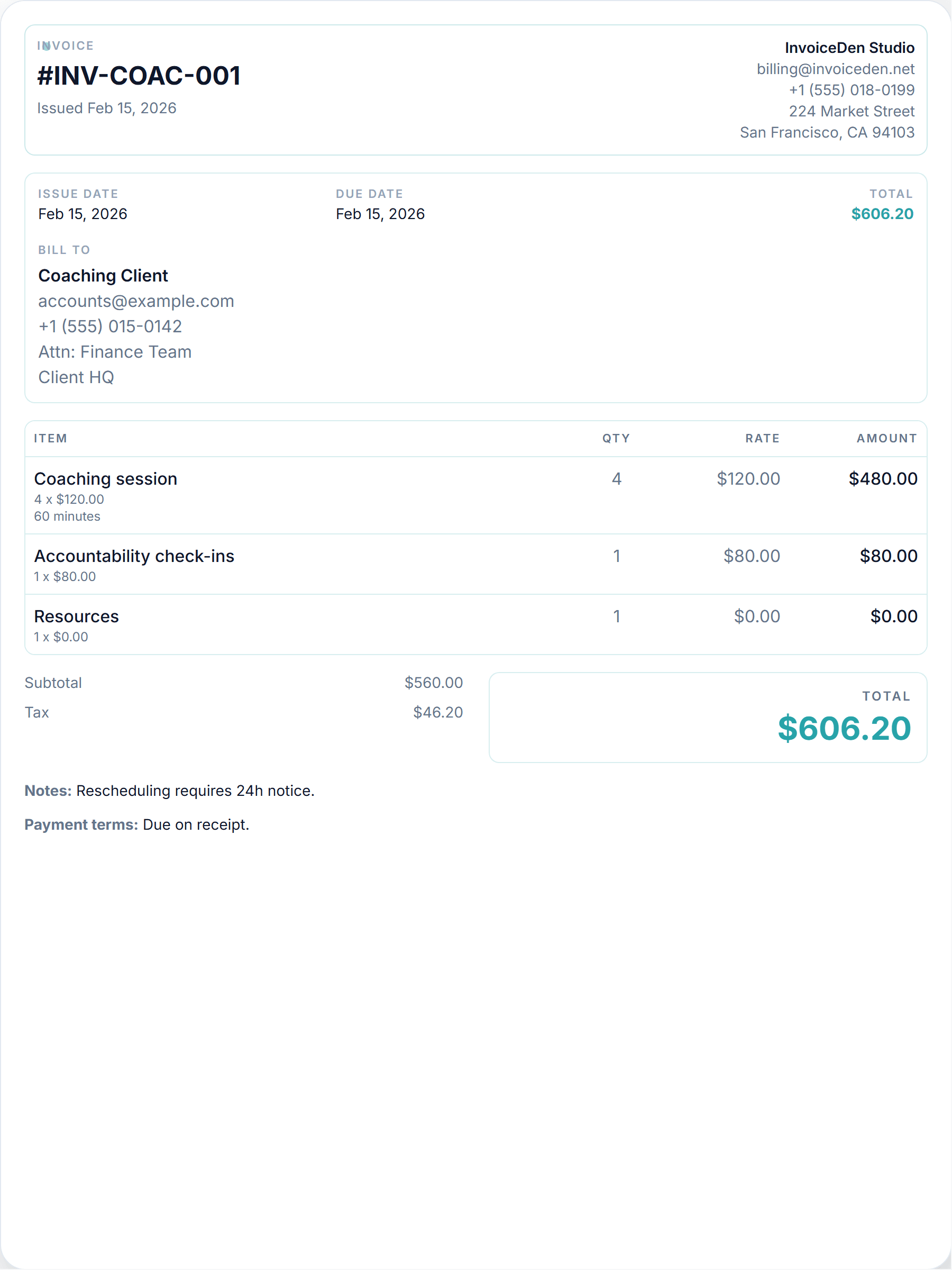 Coaching minimal template preview