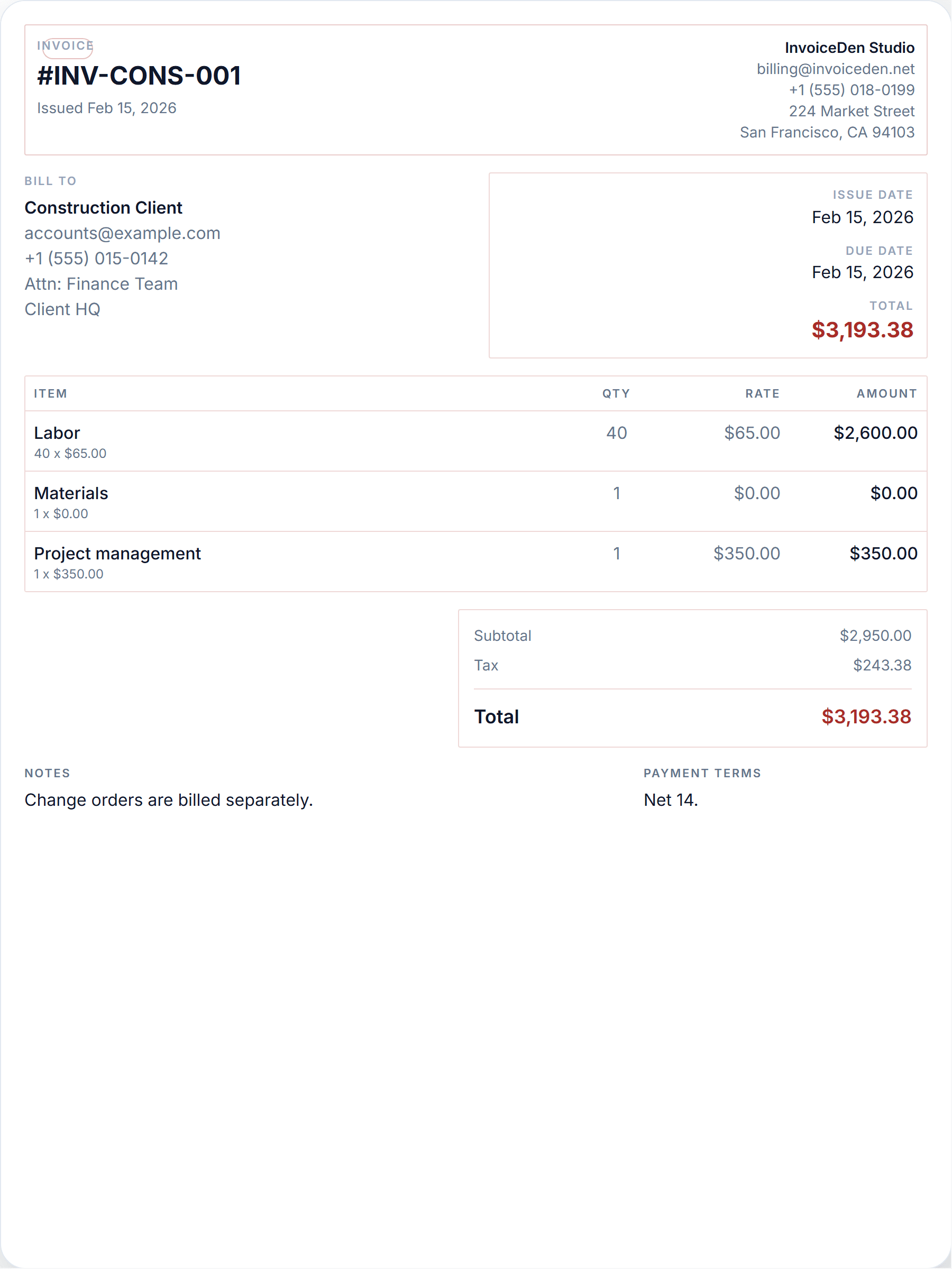 Construction minimal template preview