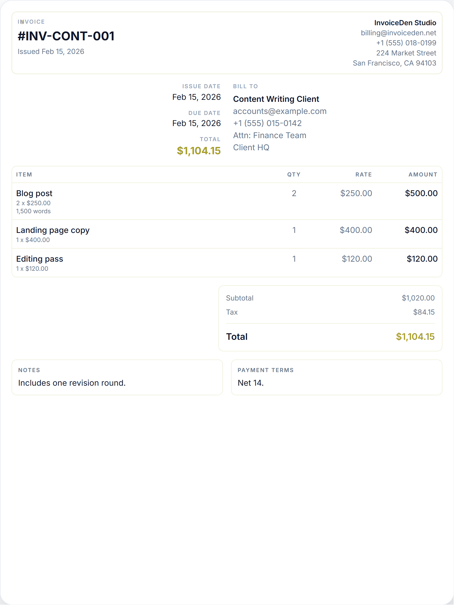 Content Writing minimal template preview
