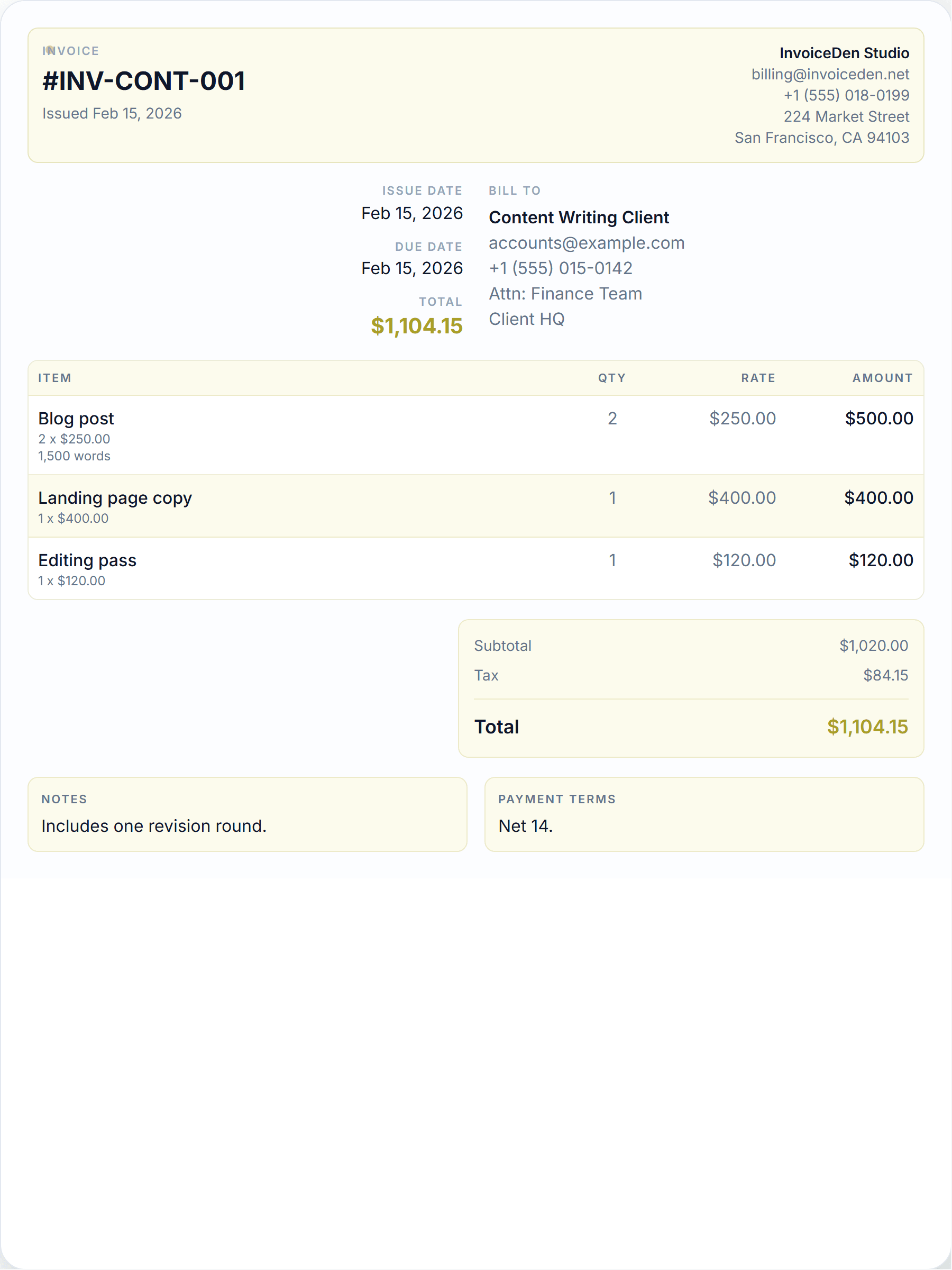 Content Writing modern template preview
