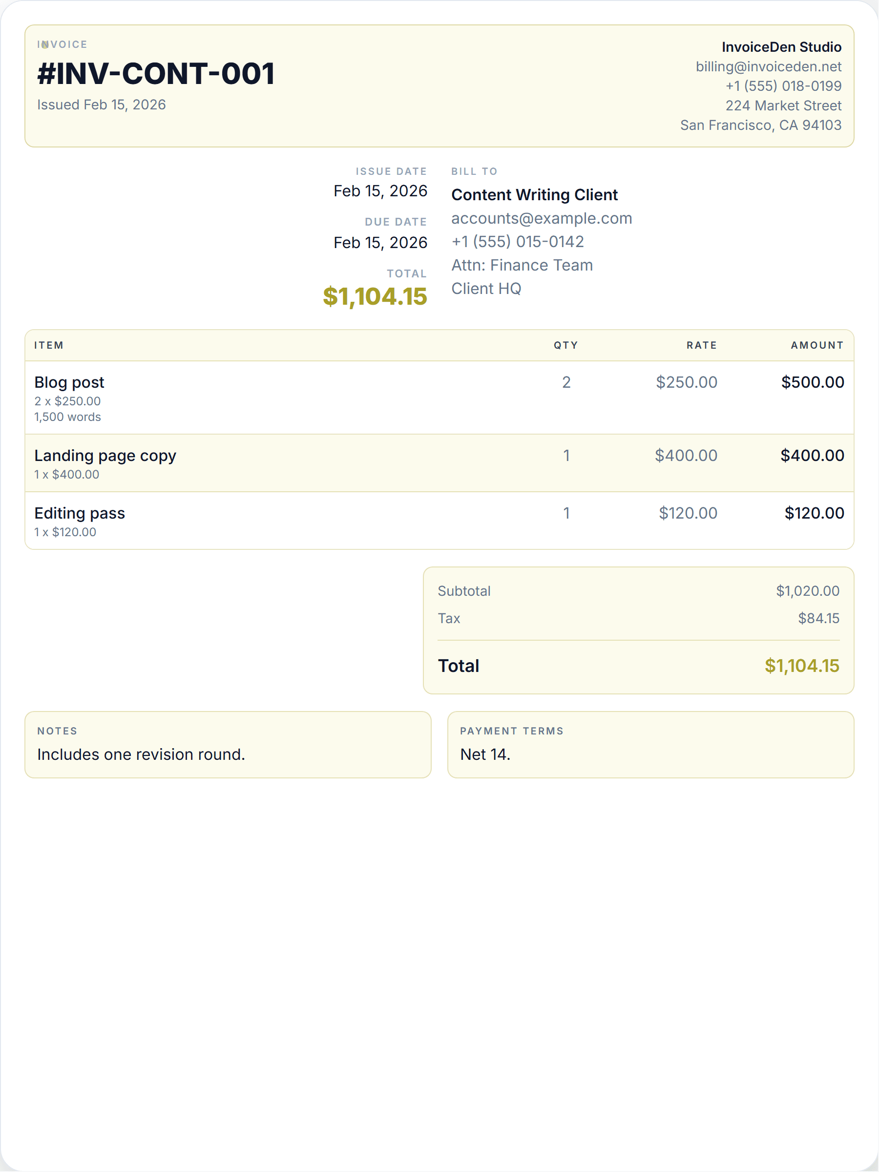 Content Writing professional template preview