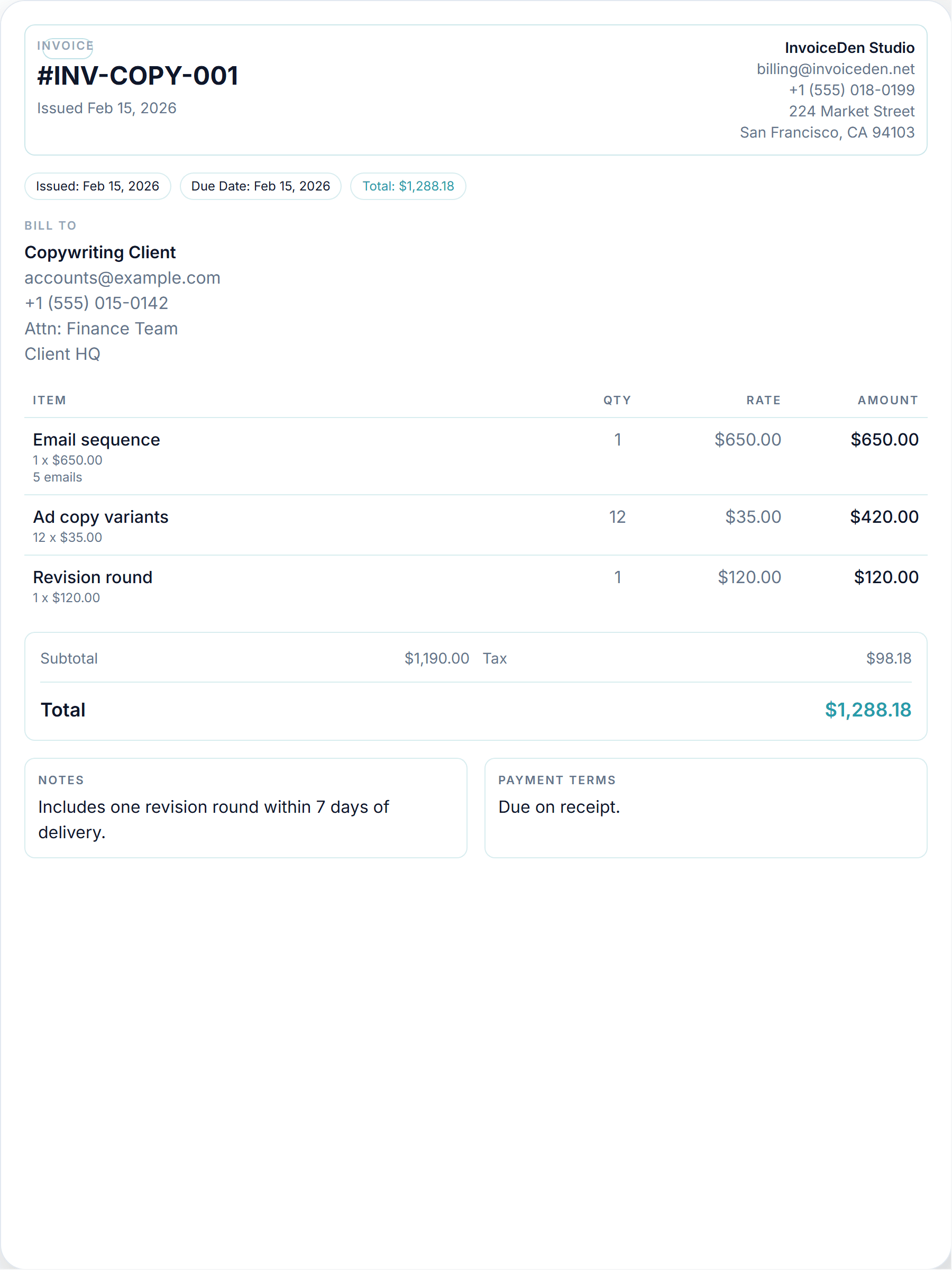 Copywriting minimal template preview