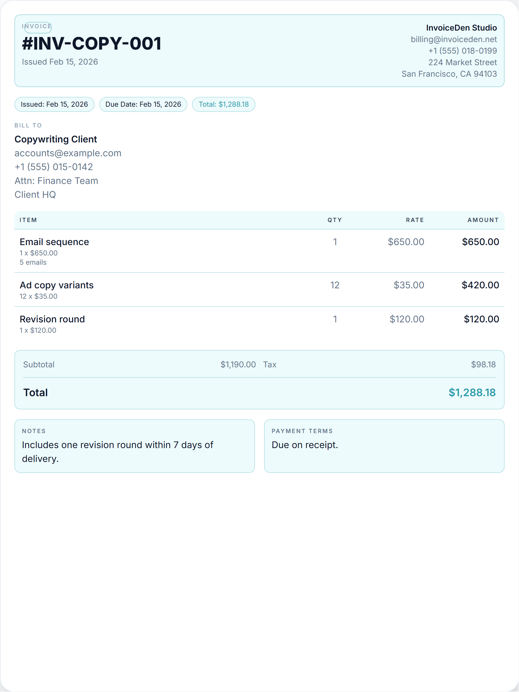 Copywriting professional template preview