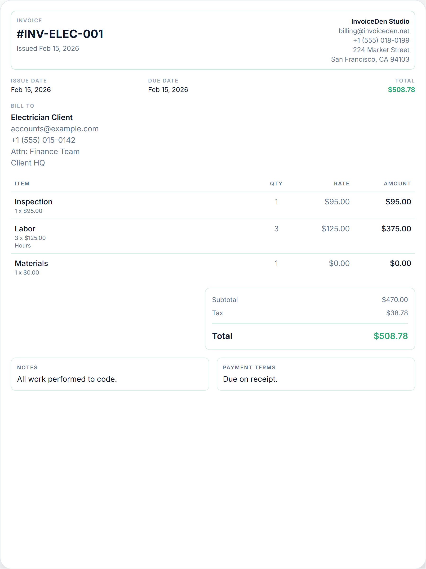 Electrician minimal template preview
