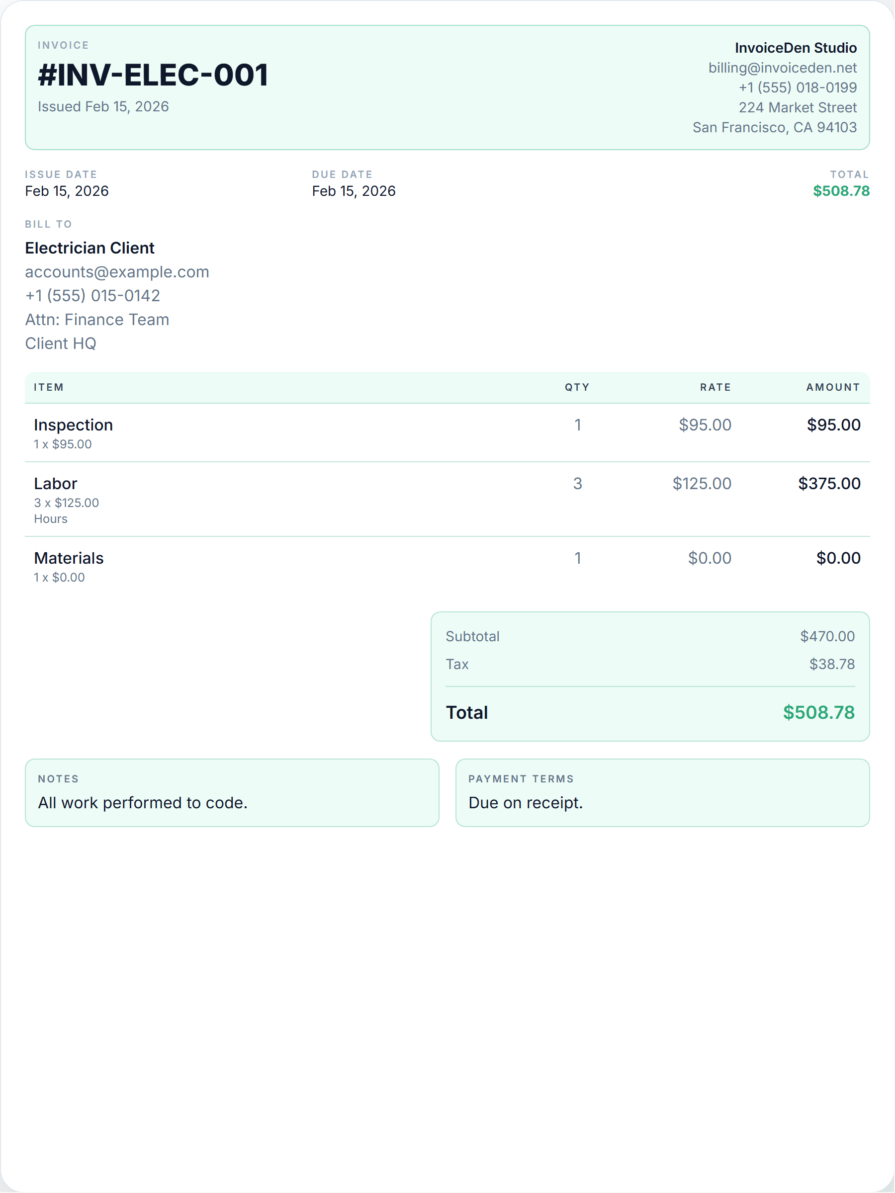 Electrician professional template preview