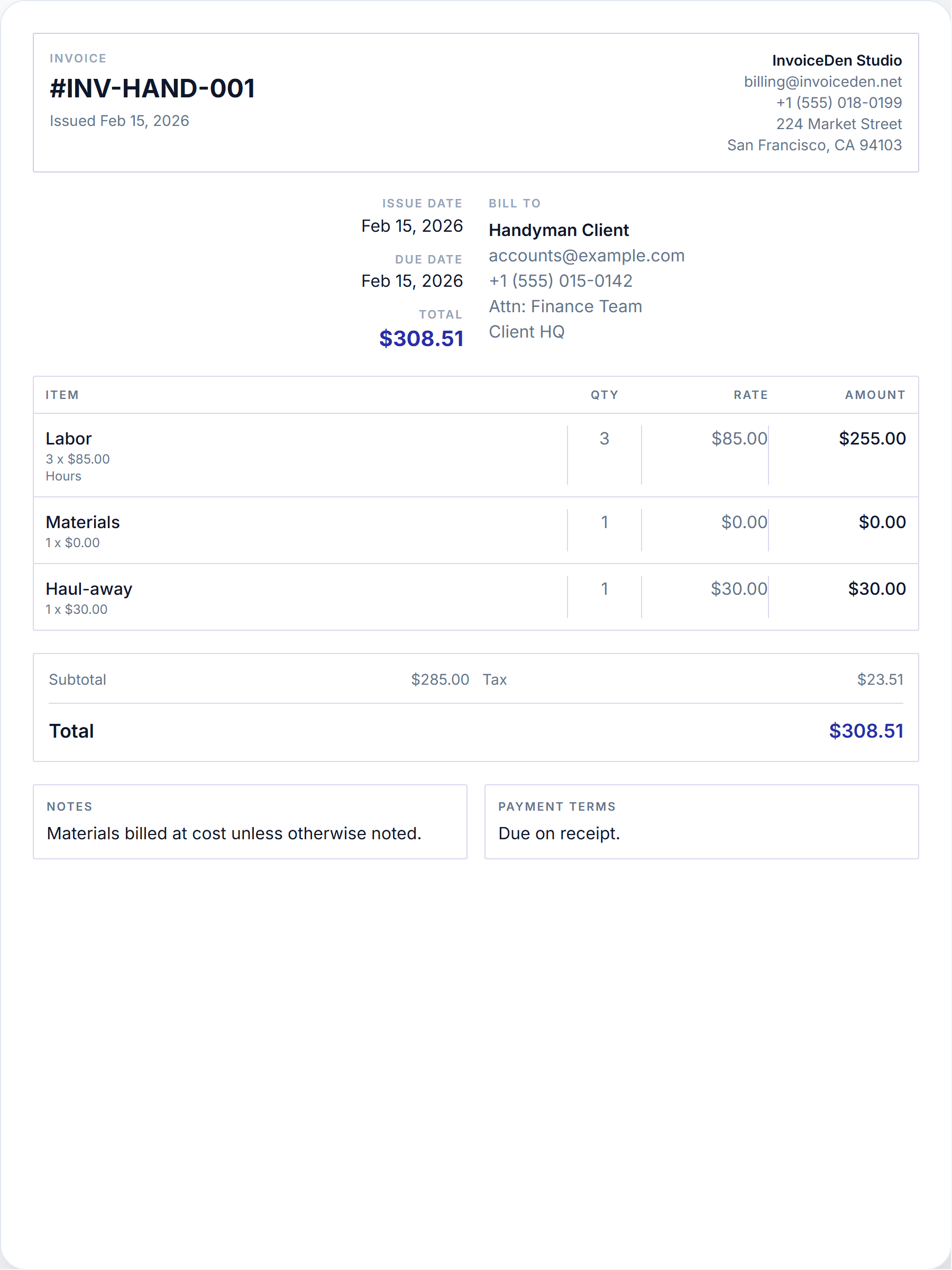 Handyman minimal template preview