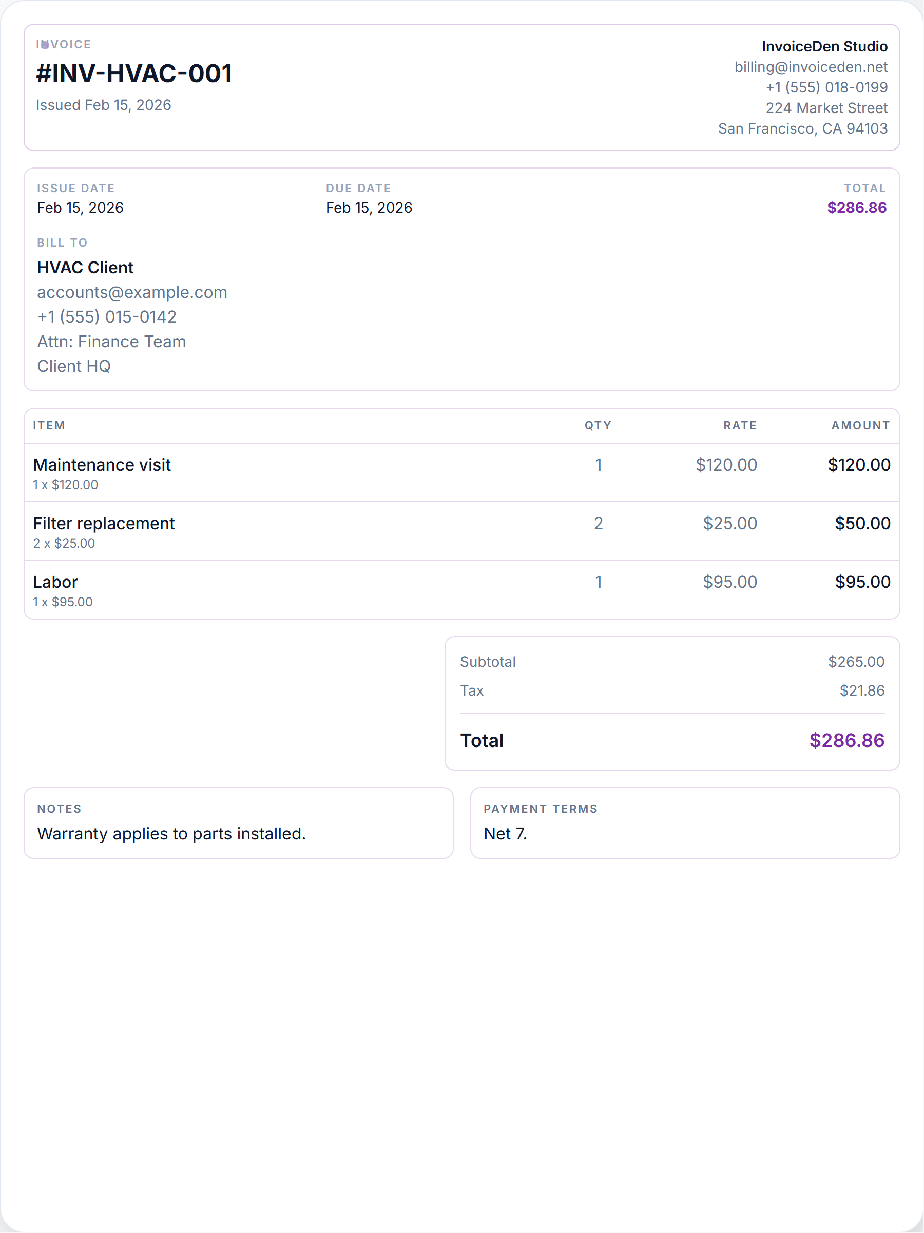 HVAC minimal template preview