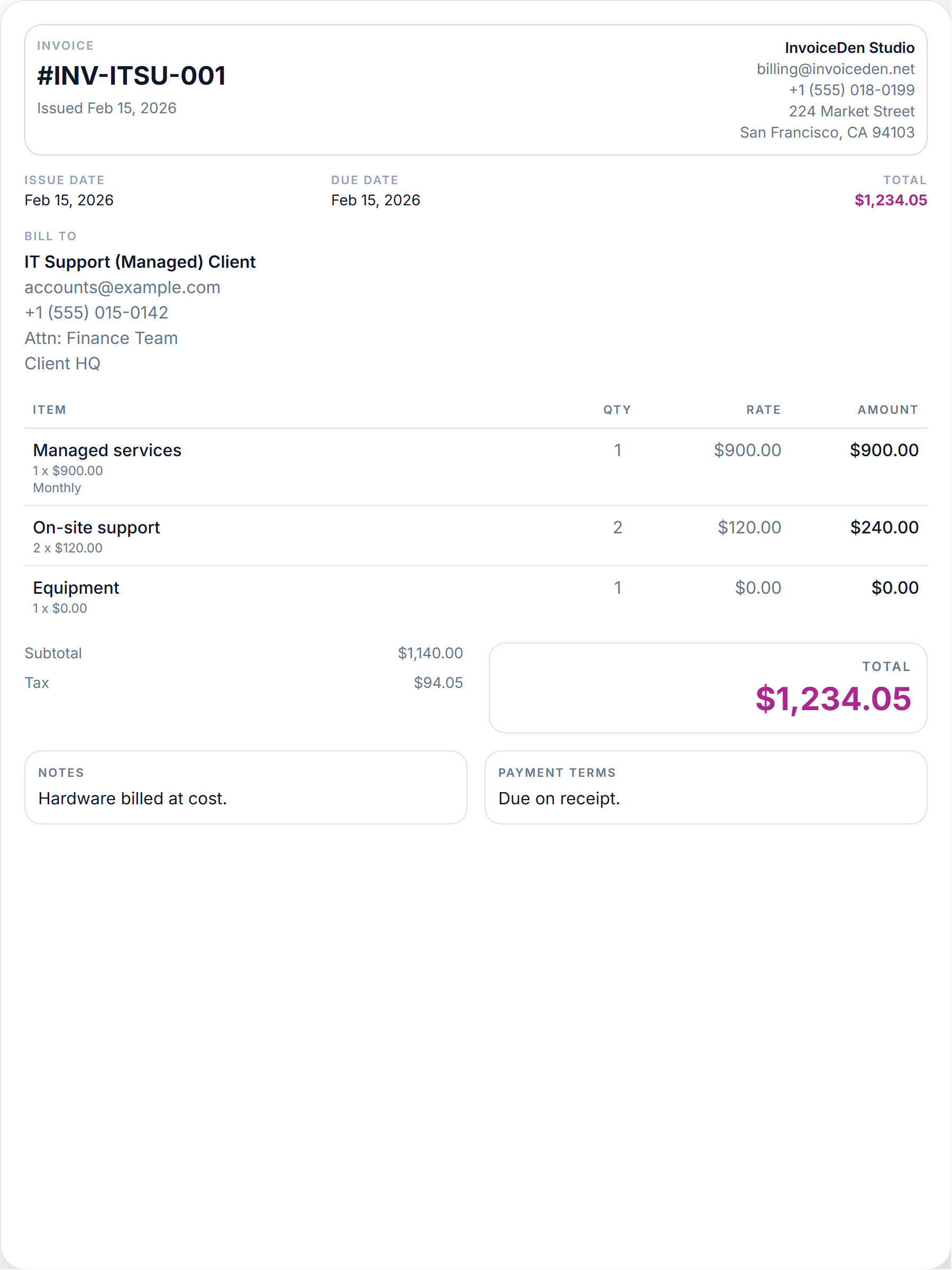 IT Support (Managed) minimal template preview
