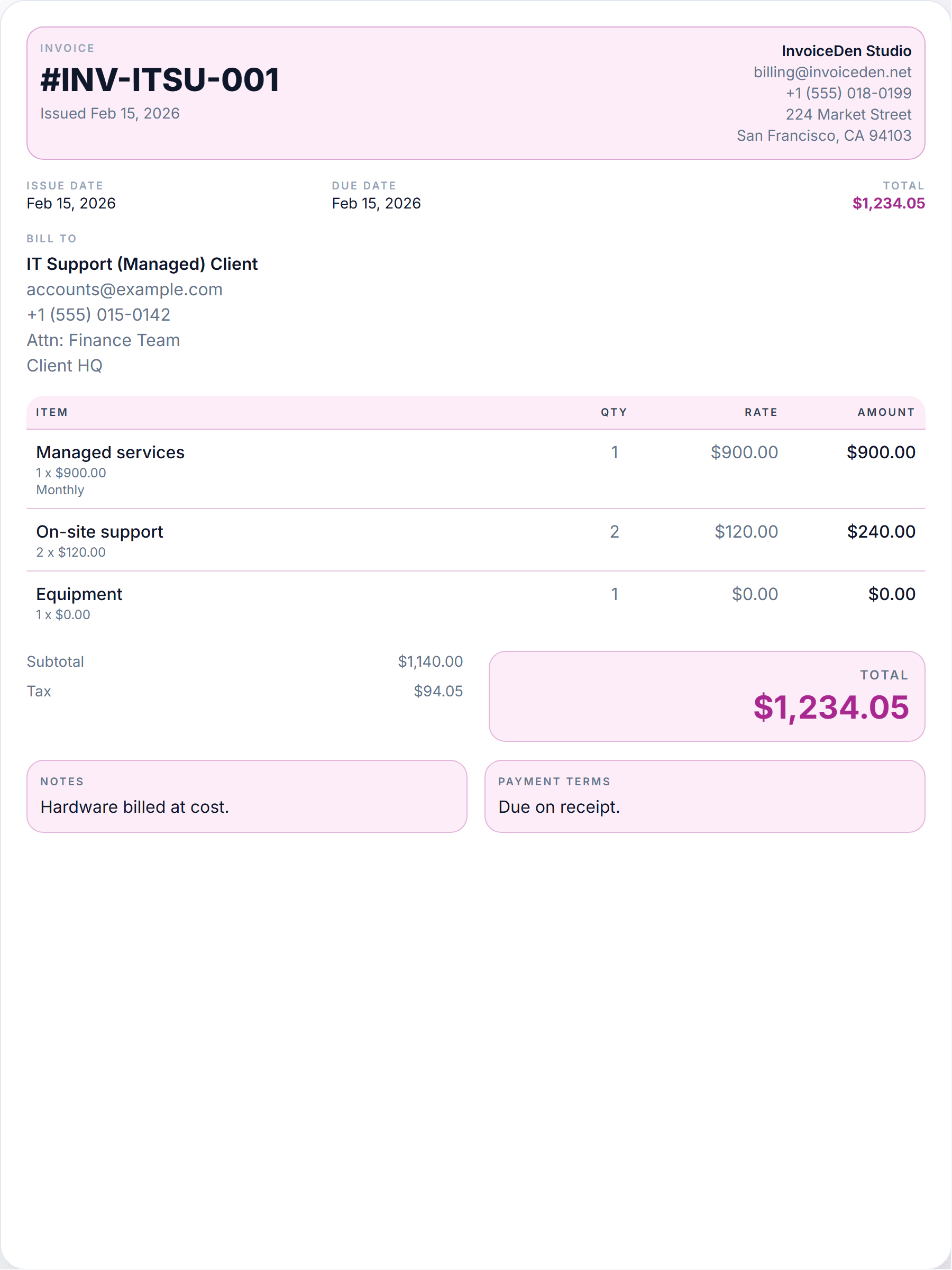 IT Support (Managed) professional template preview