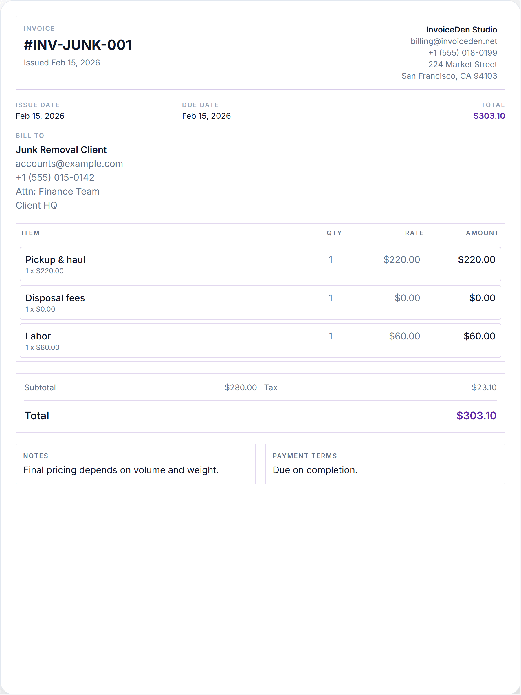 Junk Removal minimal template preview