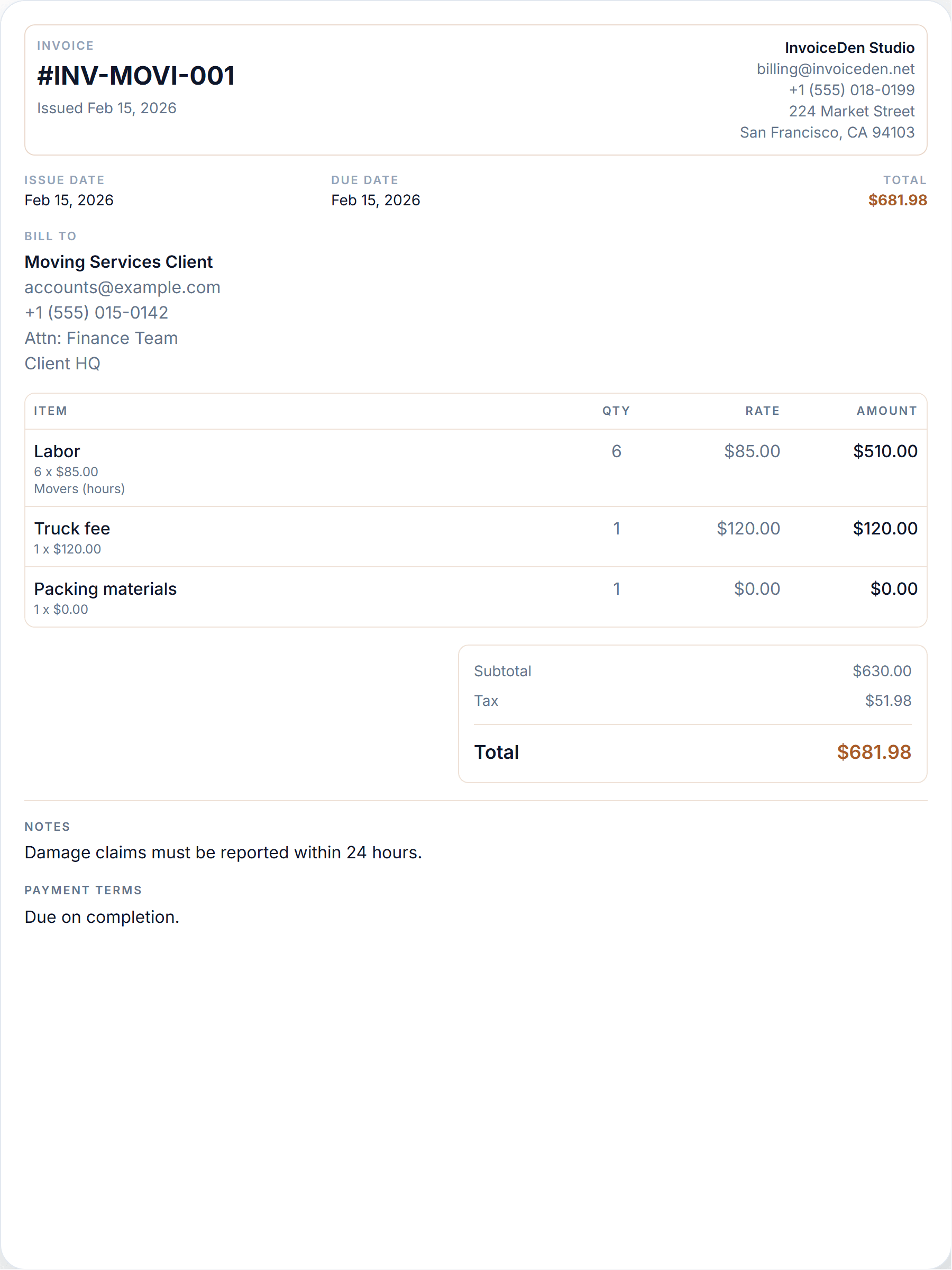 Moving Services minimal template preview