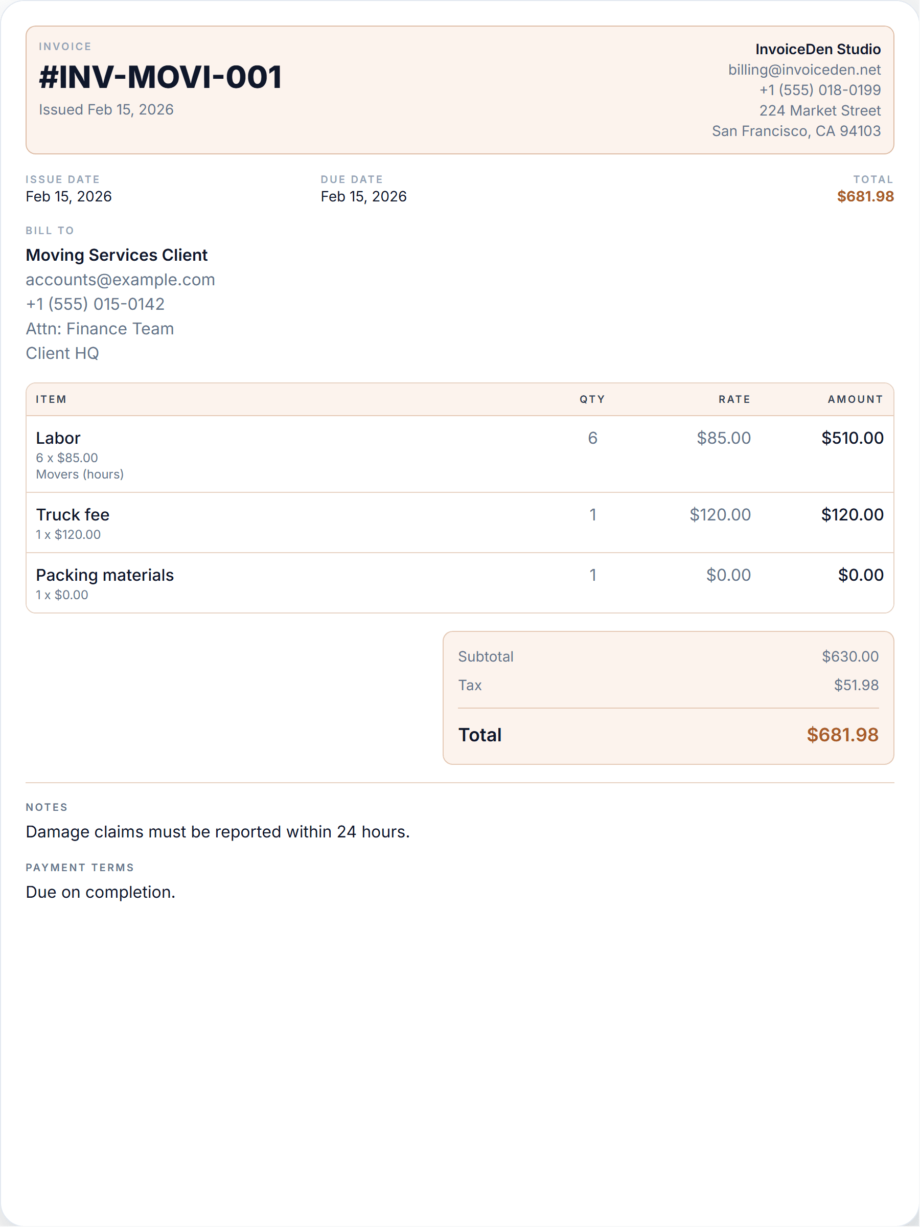 Moving Services professional template preview