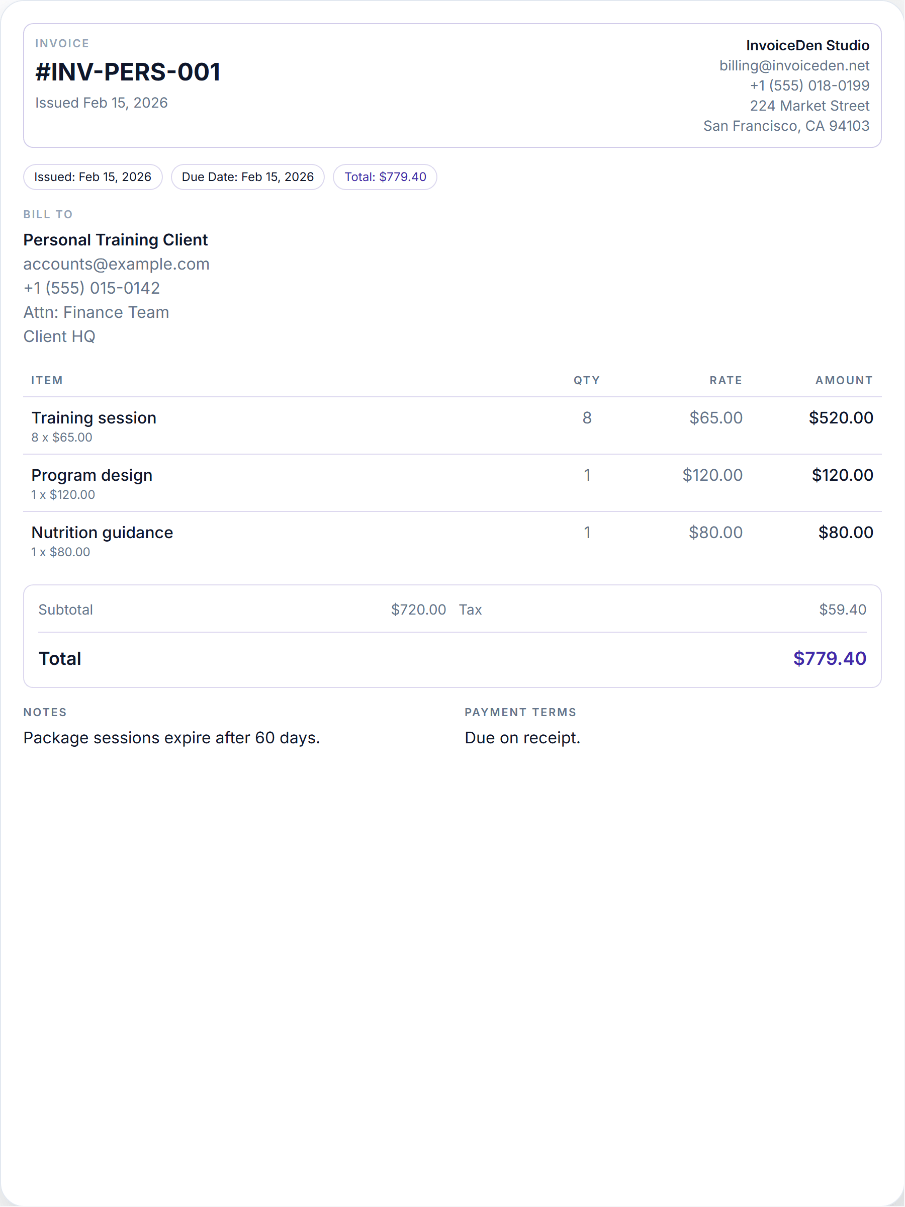 Personal Training minimal template preview