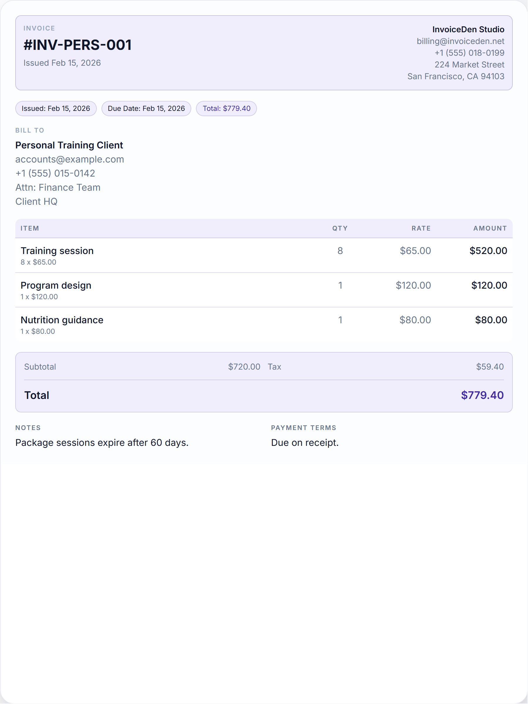 Personal Training modern template preview