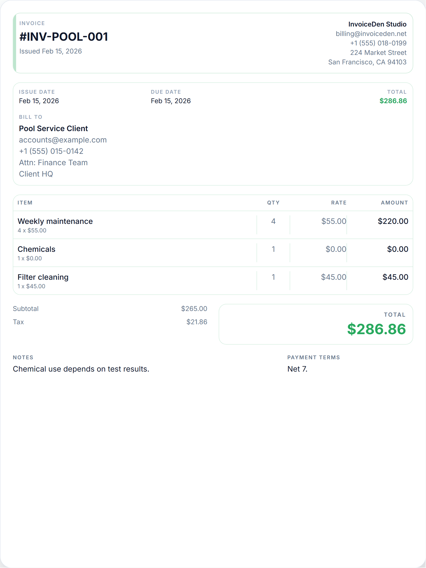 Pool Service minimal template preview