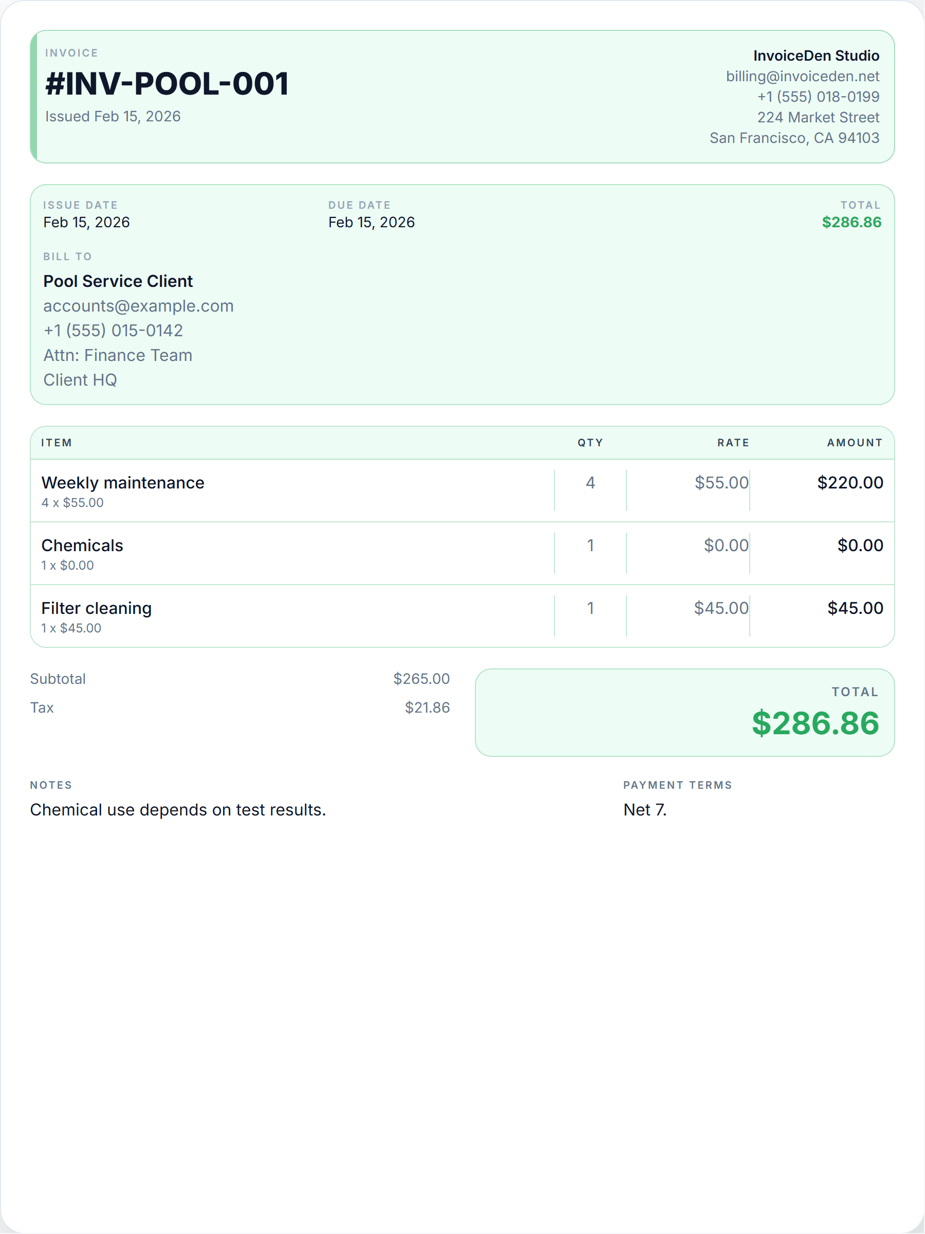 Pool Service professional template preview