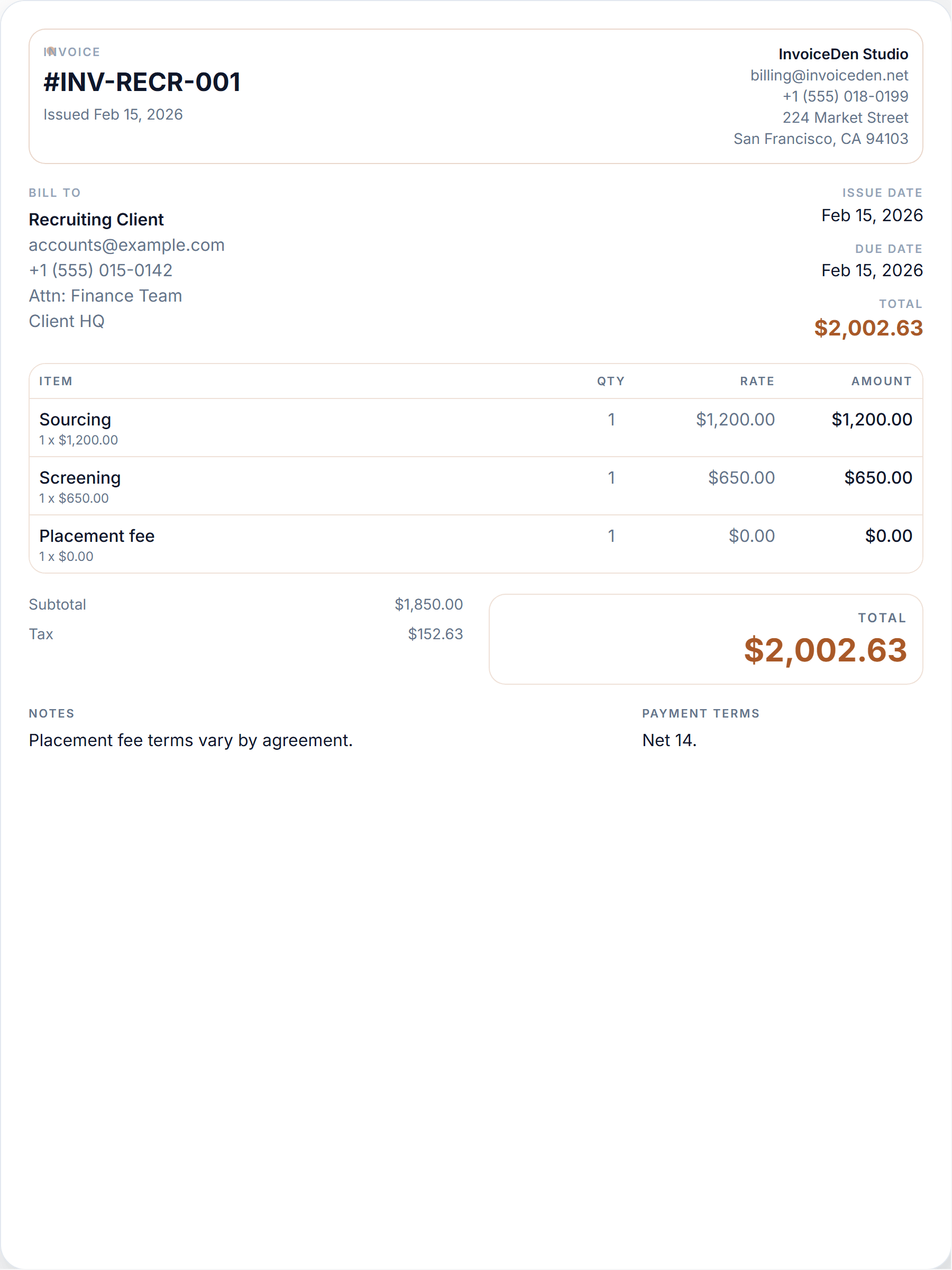 Recruiting minimal template preview