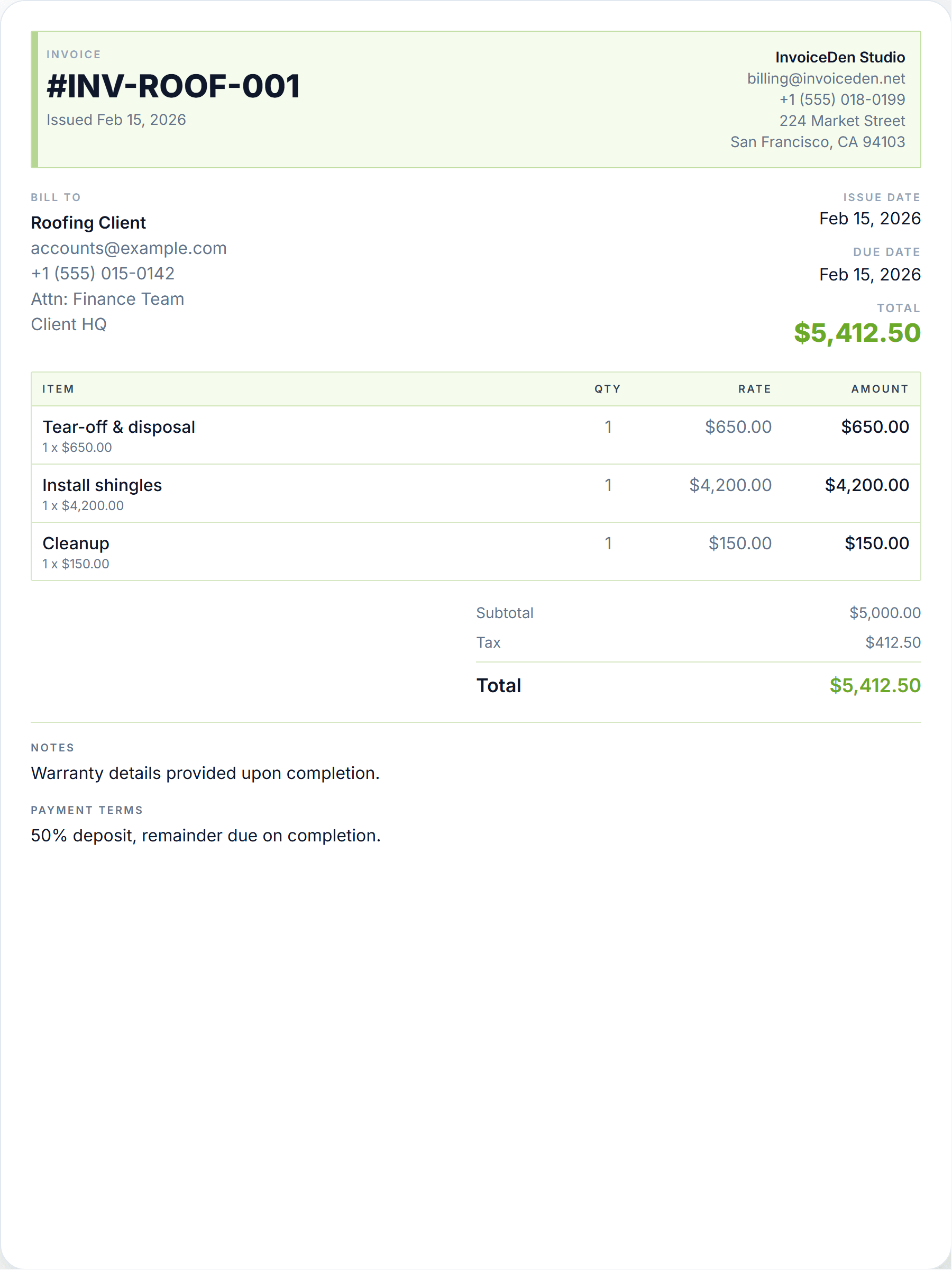 Roofing professional template preview