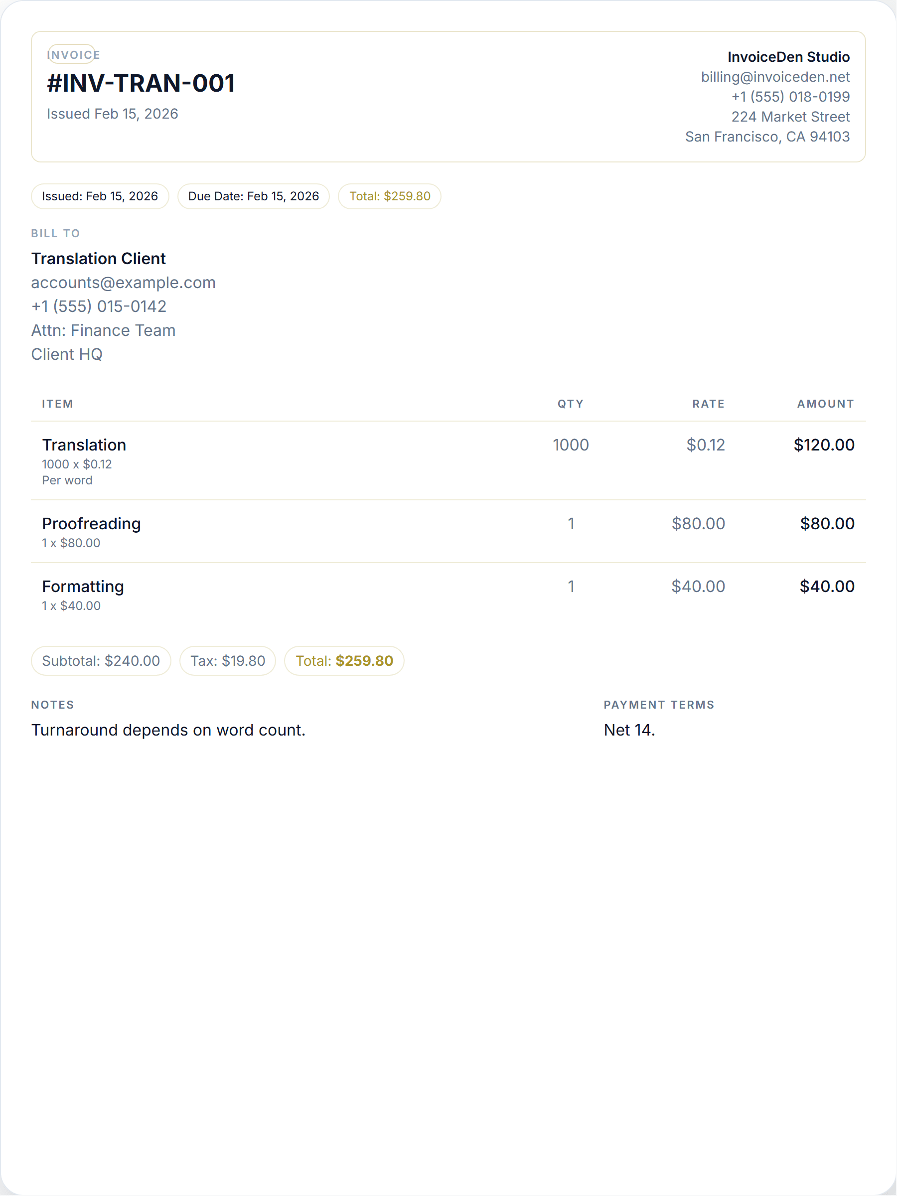 Translation minimal template preview
