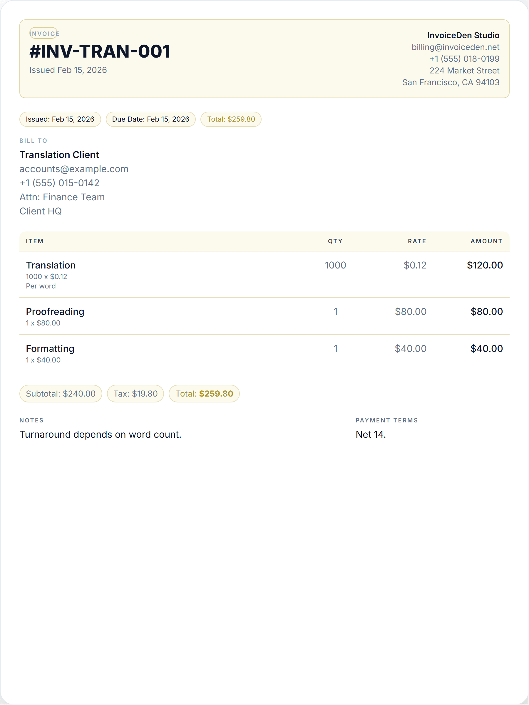 Translation professional template preview